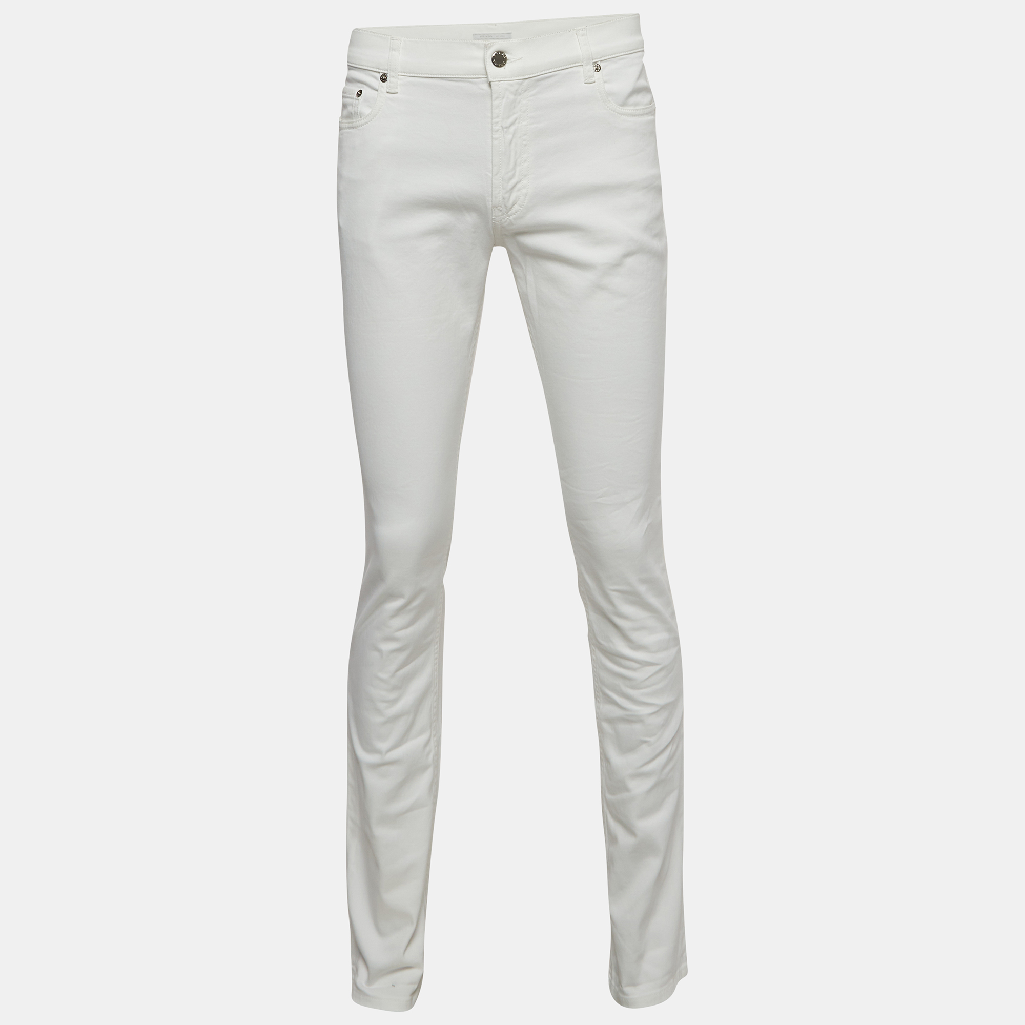 Pre-owned Prada White Denim Slim Fit Jeans L Waist 34"