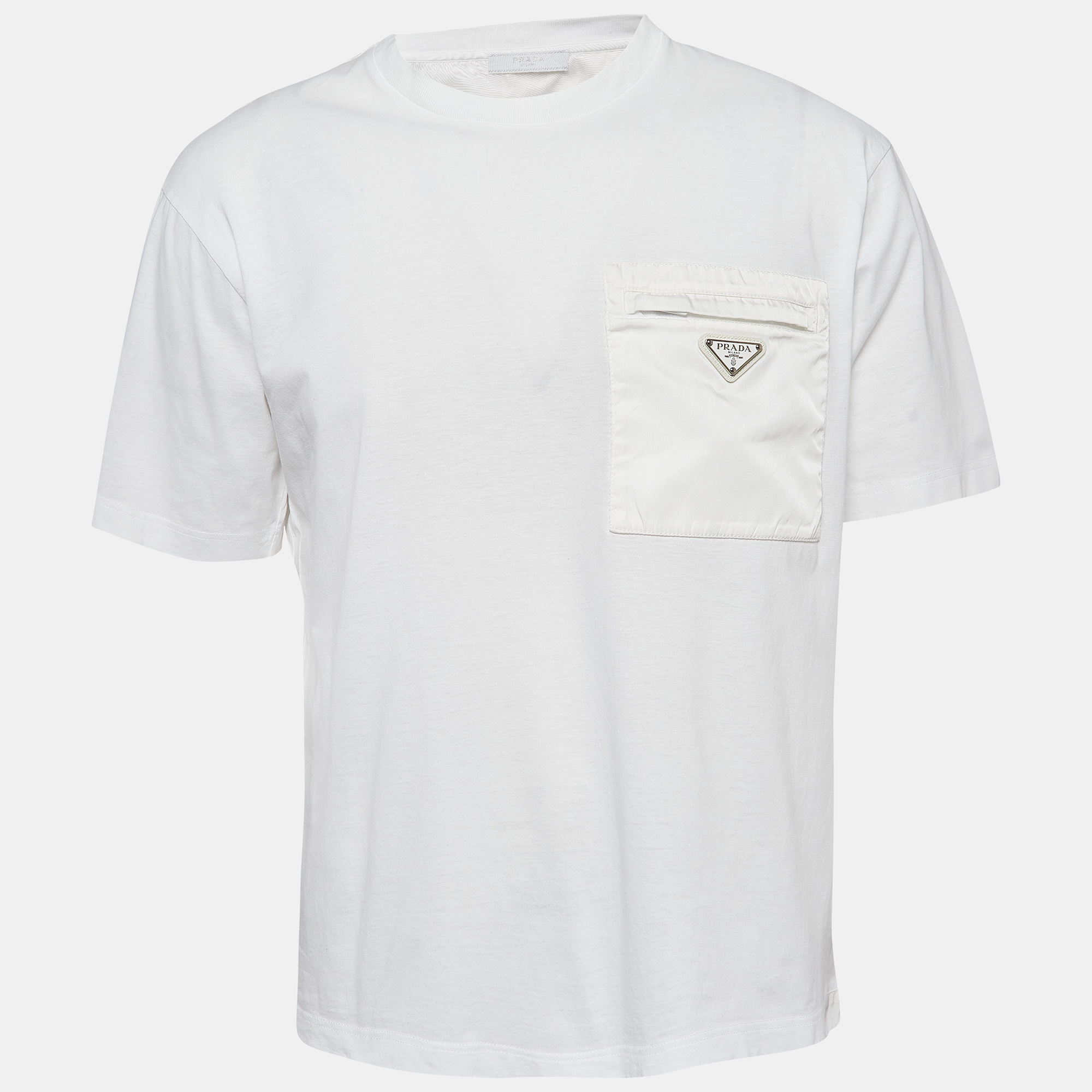 

Prada White Triangle Logo Pocket Detail Cotton T-Shirt XL