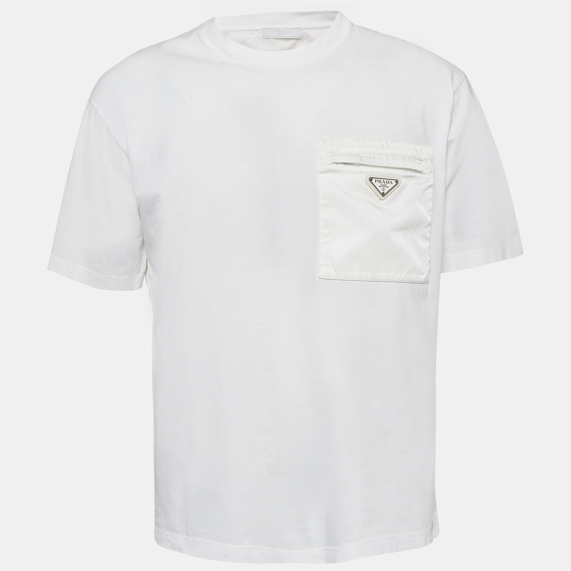 

Prada White Triangle Logo Pocket Detail Cotton T-Shirt XL