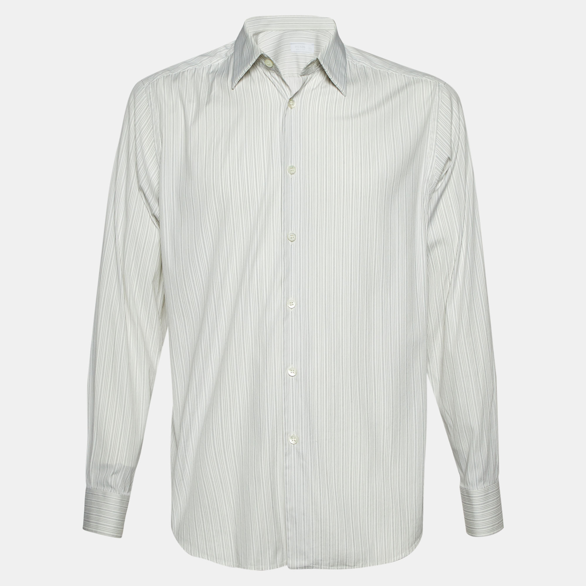 Pre-owned Prada White Striped Cotton Long Sleeve Shirt M