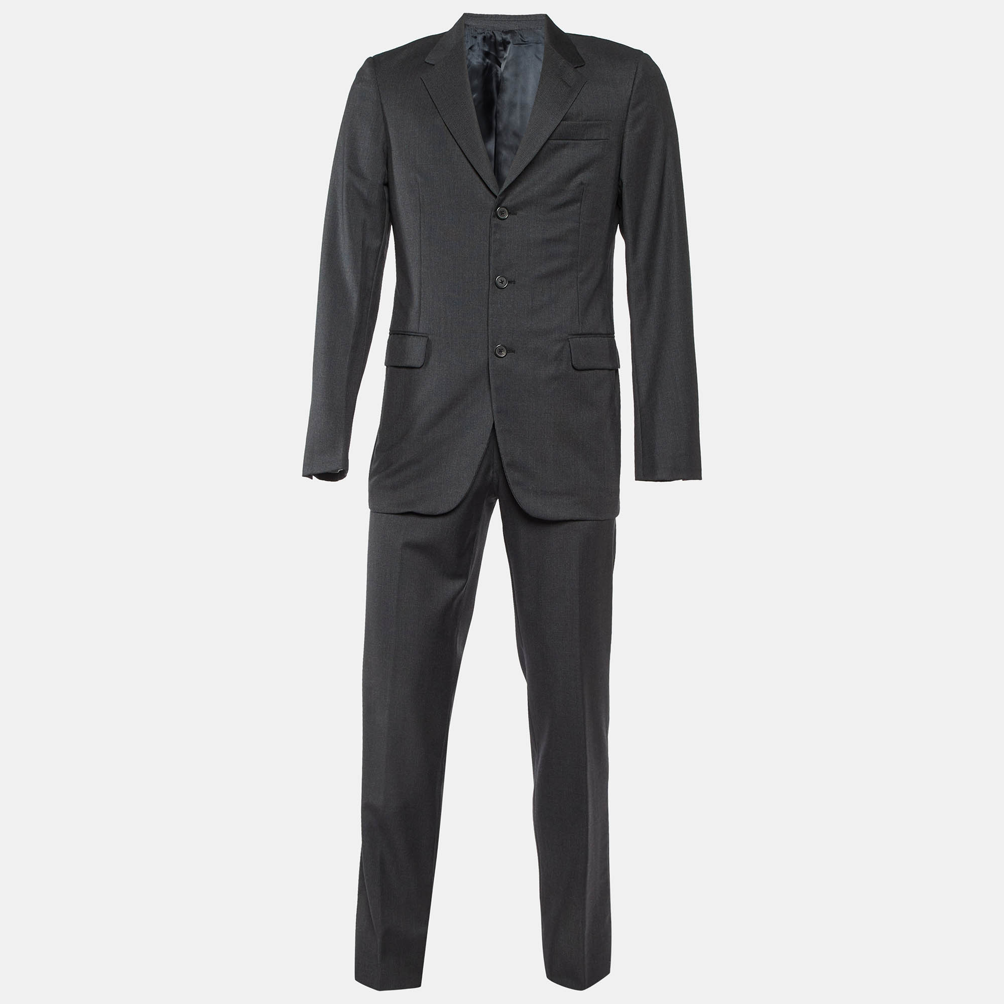 Pre-owned Prada Charcoal Grey Pinstriped Wool Tailored Suit M