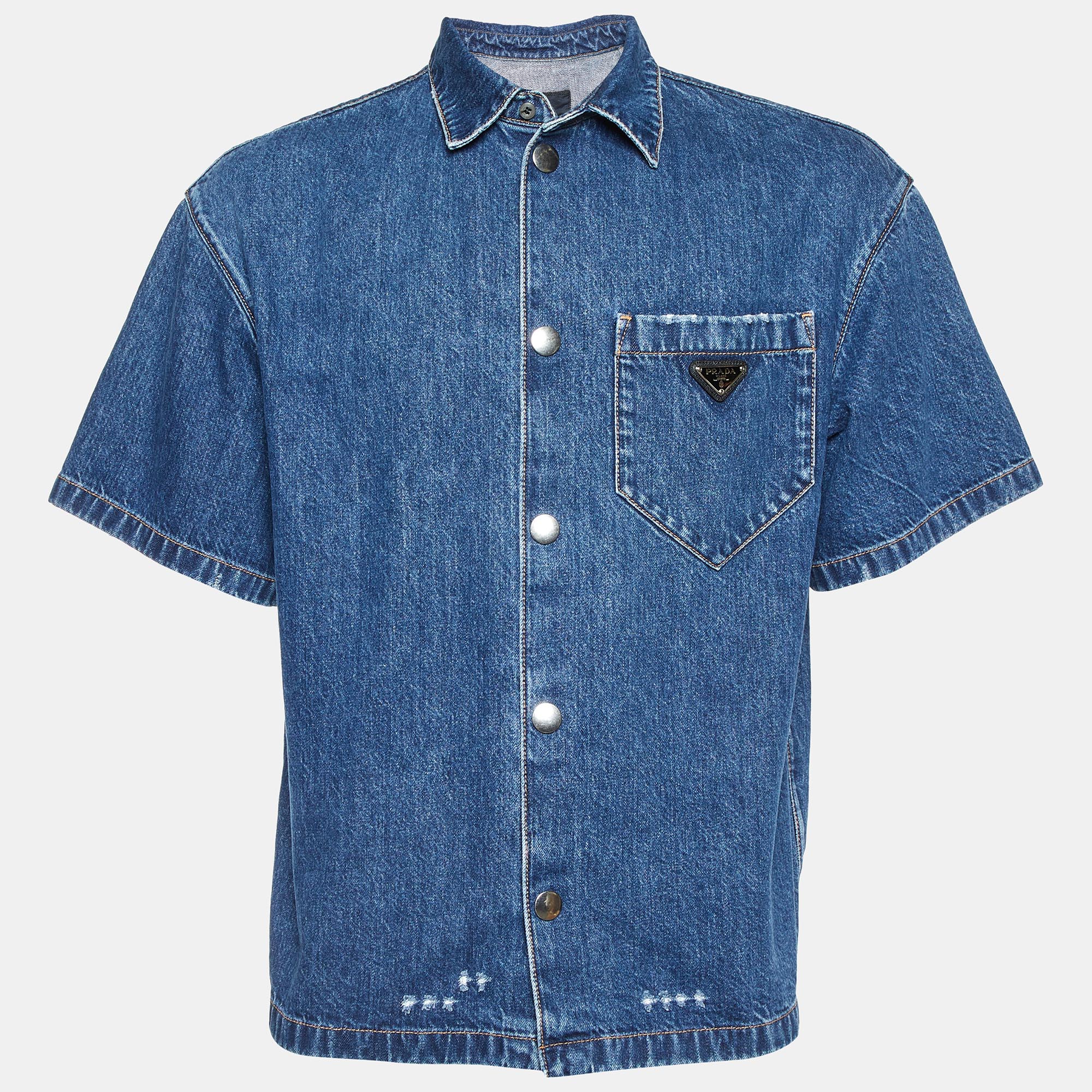 

Prada Blue Denim Boxy Fit Short Sleeve Shirt S