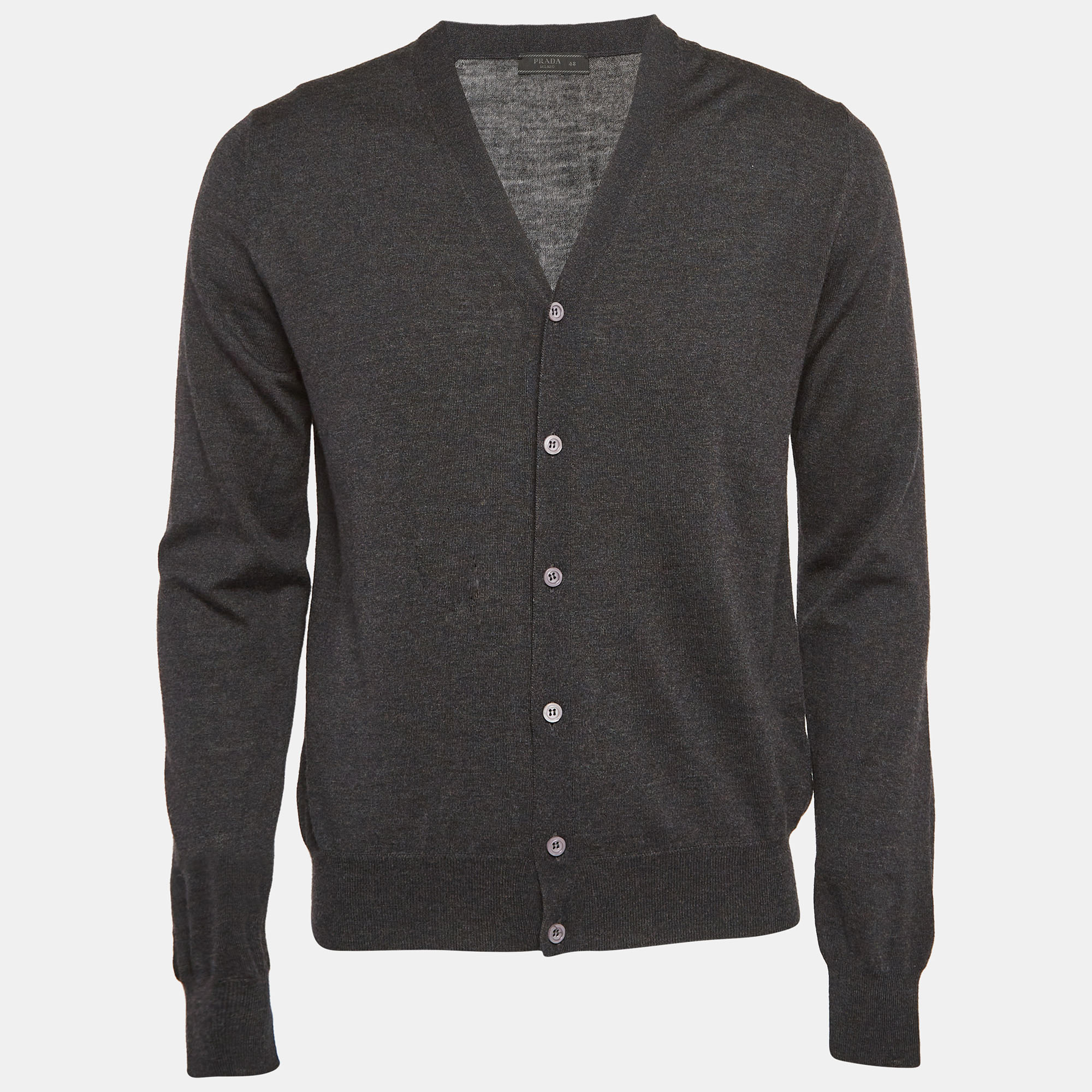 

Prada Grey Wool Knit Buttoned Cardigan L