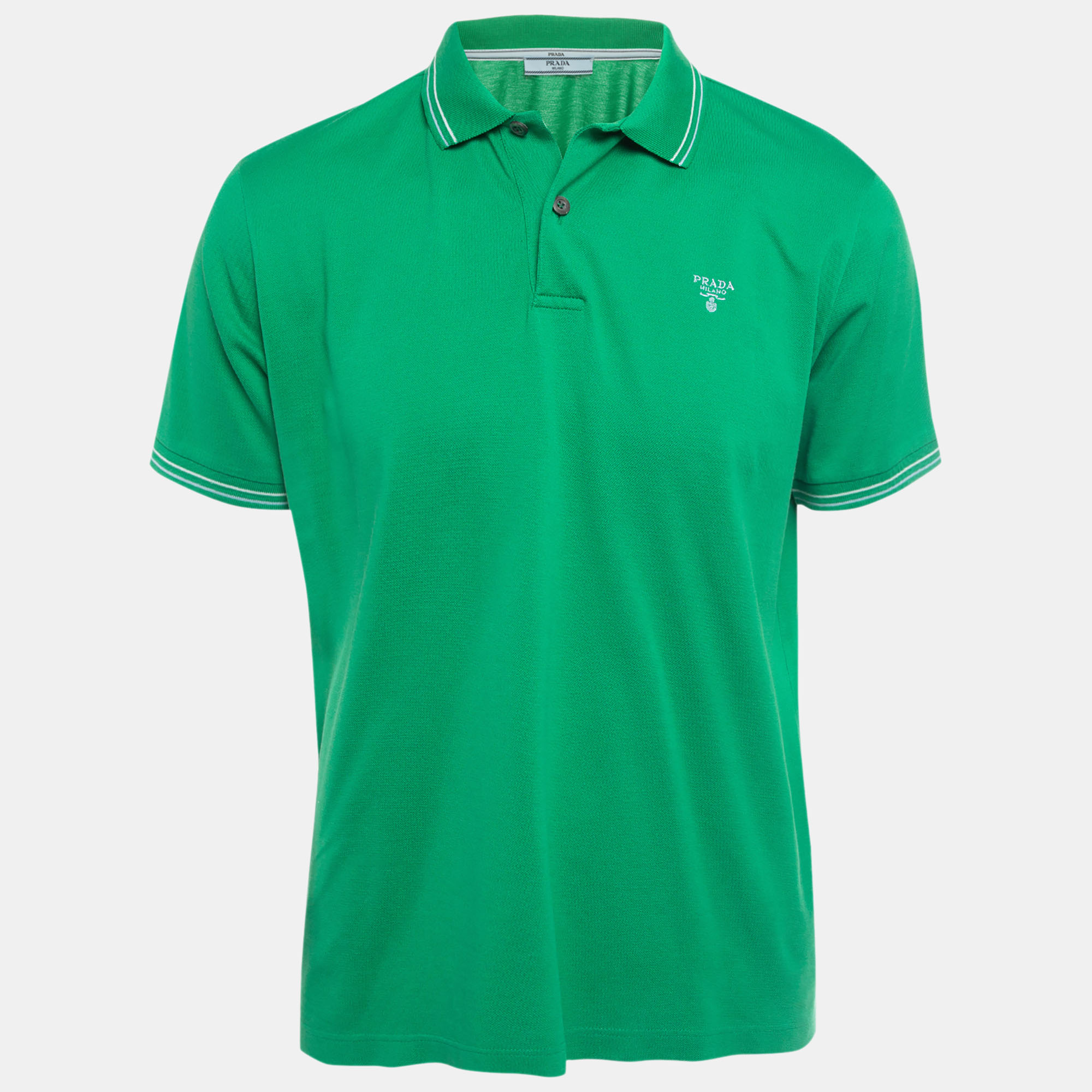 

Prada Green Logo Embroidered Cotton Pique Polo T-Shirt L