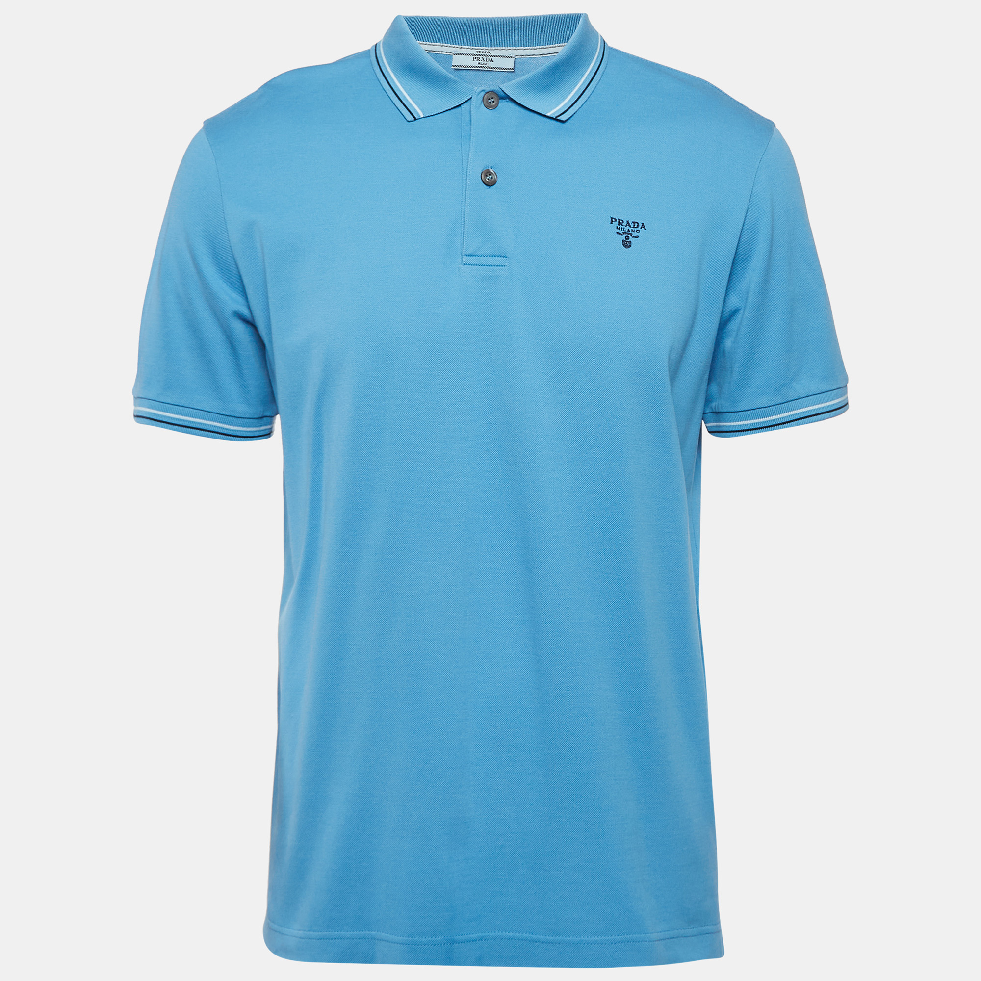 

Prada Blue Logo Embroidered Cotton Pique Polo T-Shirt L