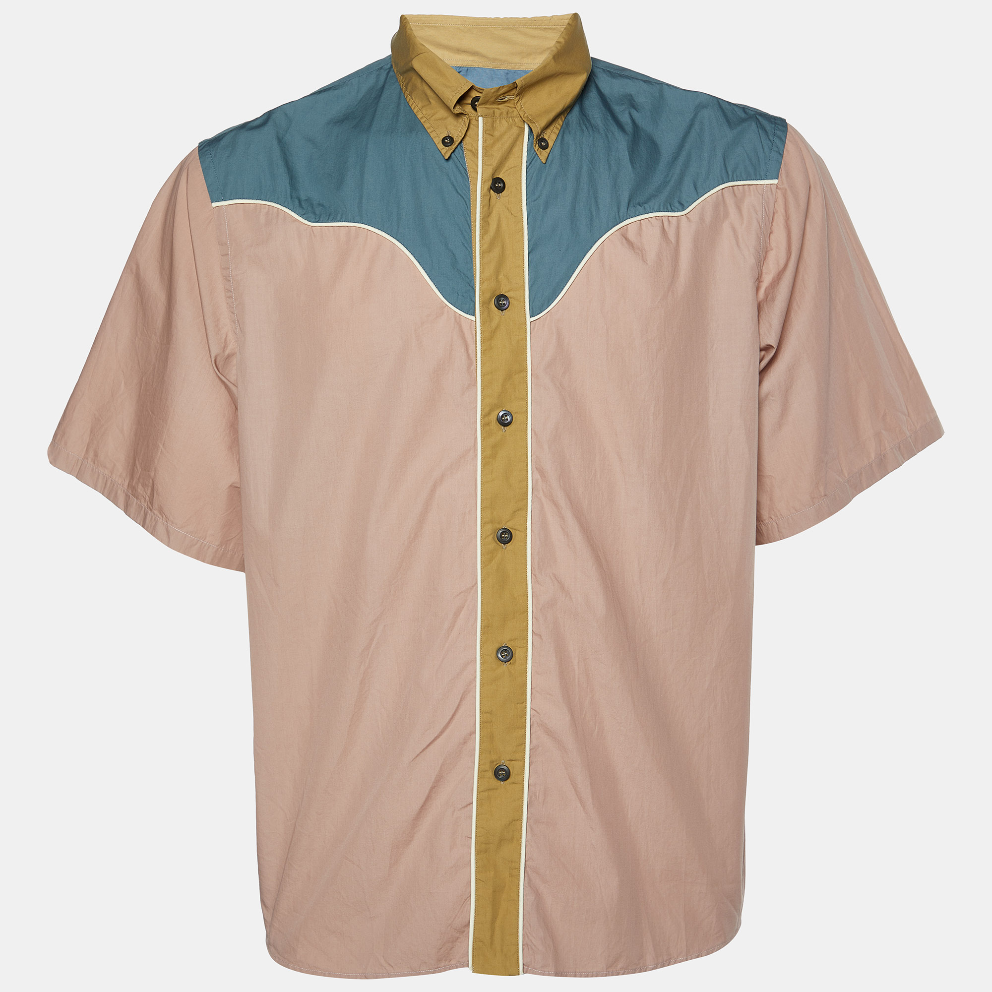 

Prada Pink Cotton Paneled Button Front Shirt XL