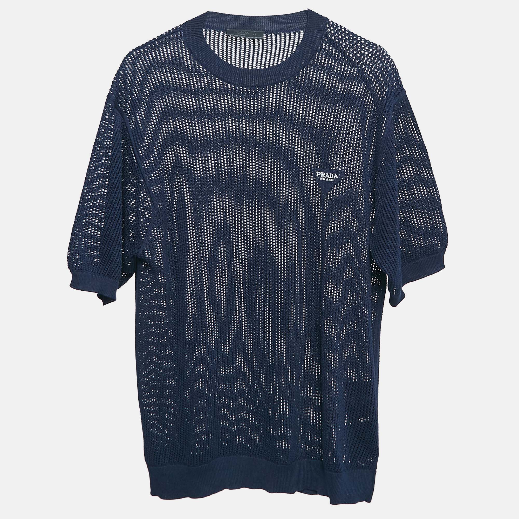 

Prada Black Navy Blue Pinhole Patterned Knit Jumper S