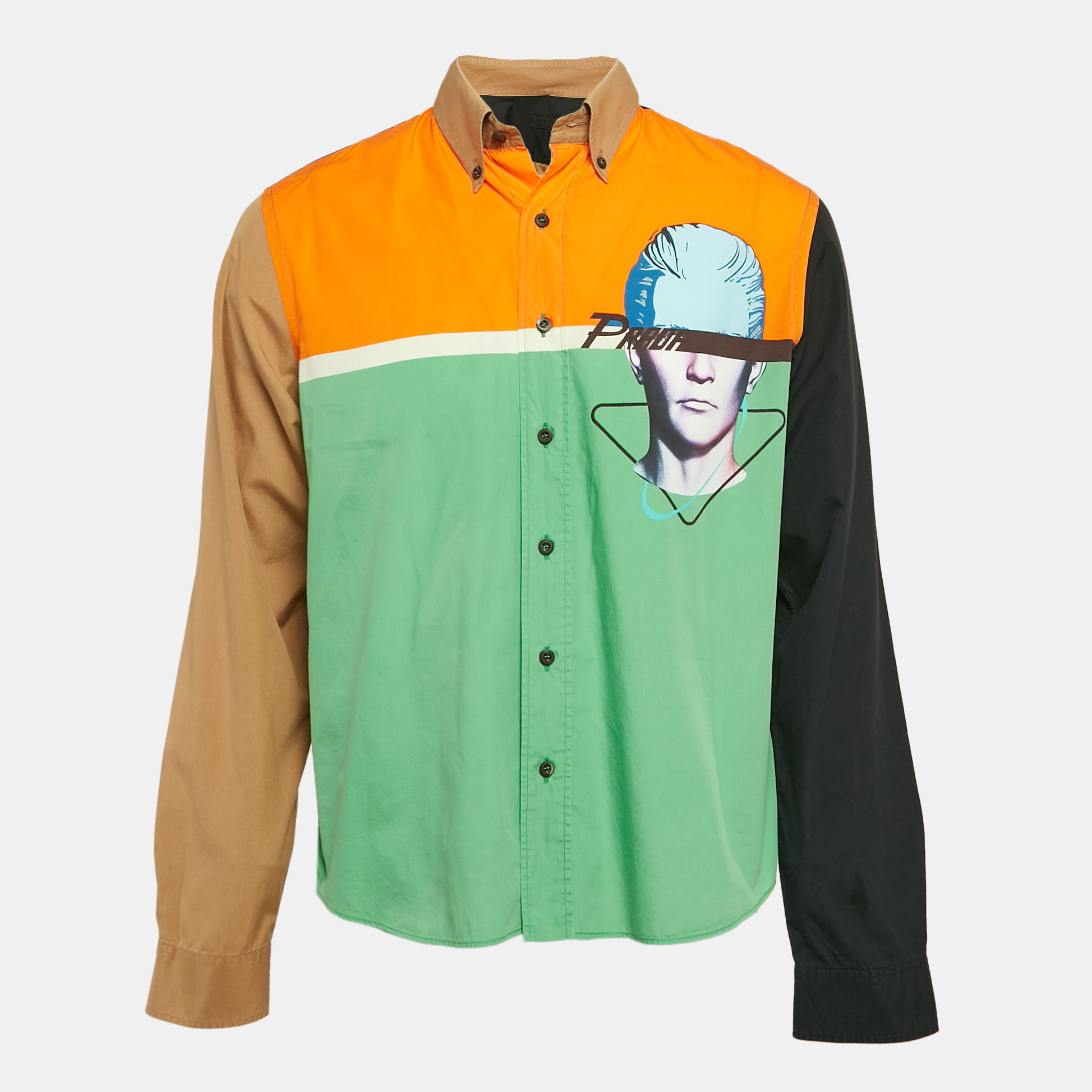 

Prada Multicolor Colour-Blocked Face Print Cotton Shirt L