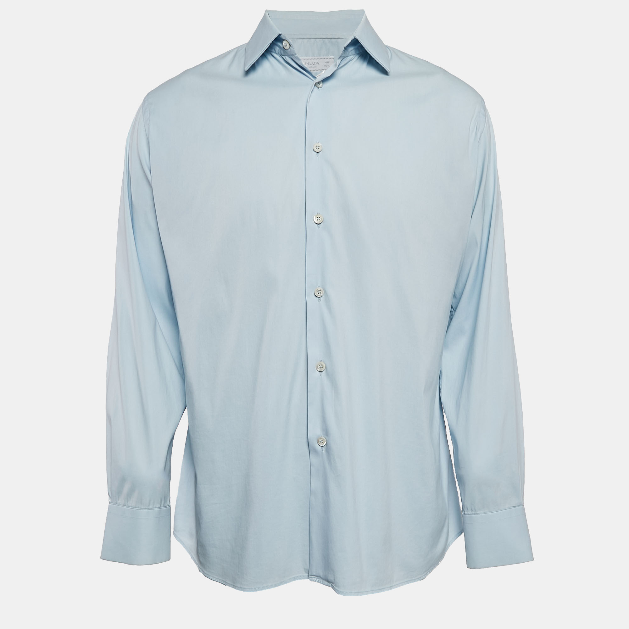 

Prada Light Blue Stretch Cotton Button Front Shirt M