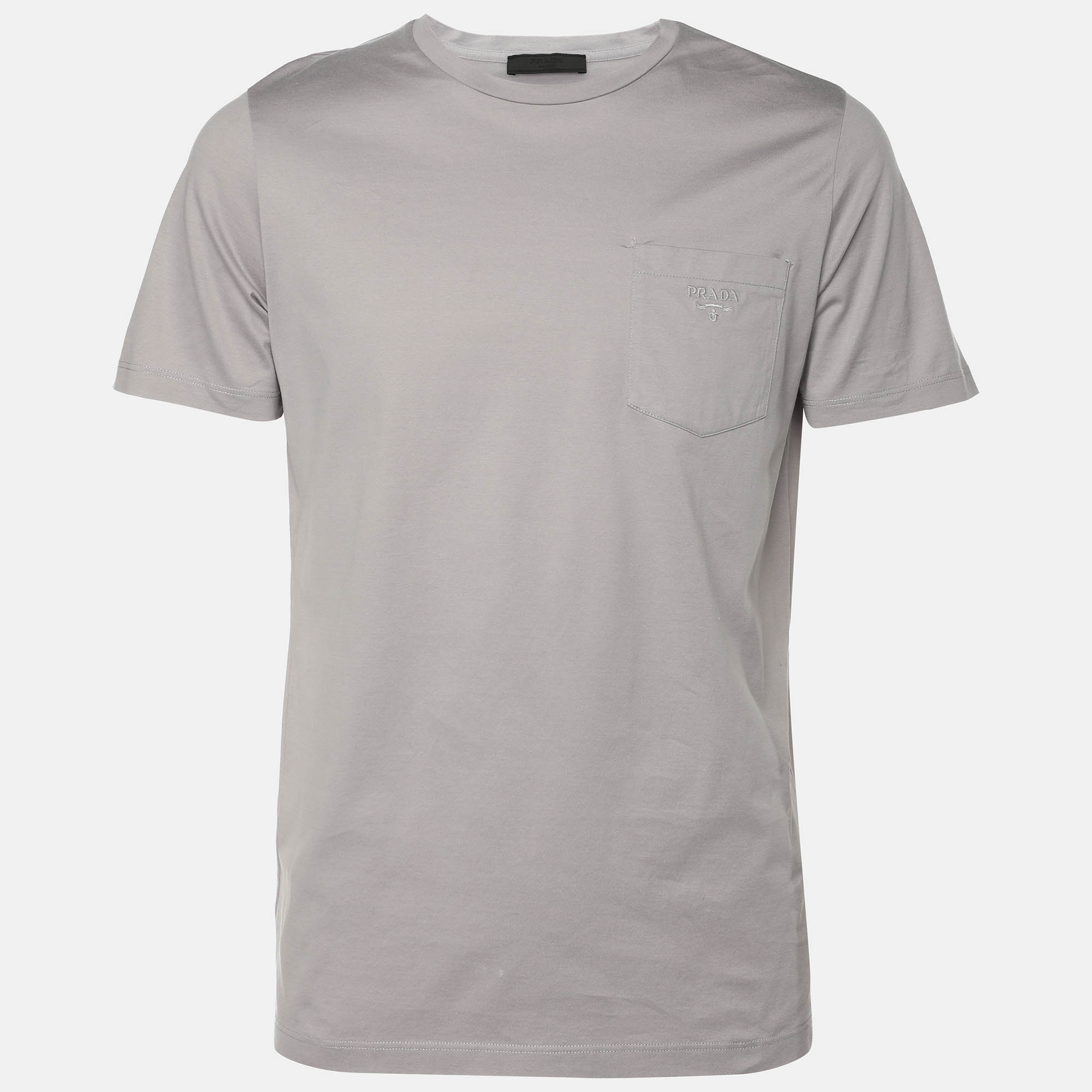 

Prada Grey Cotton Logo Embroidered T-Shirt S