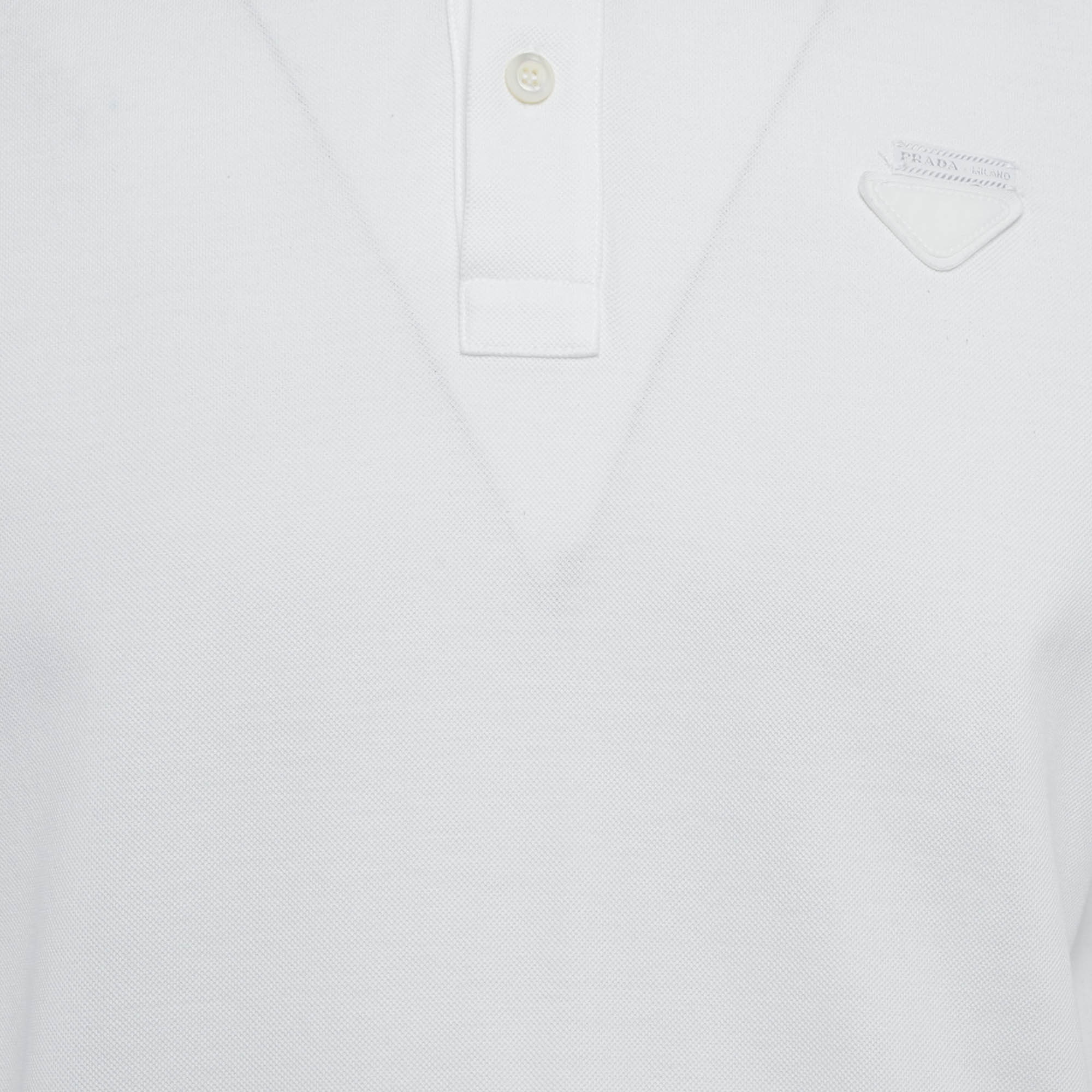Prada White Cotton Pique Polo T-Shirt L 