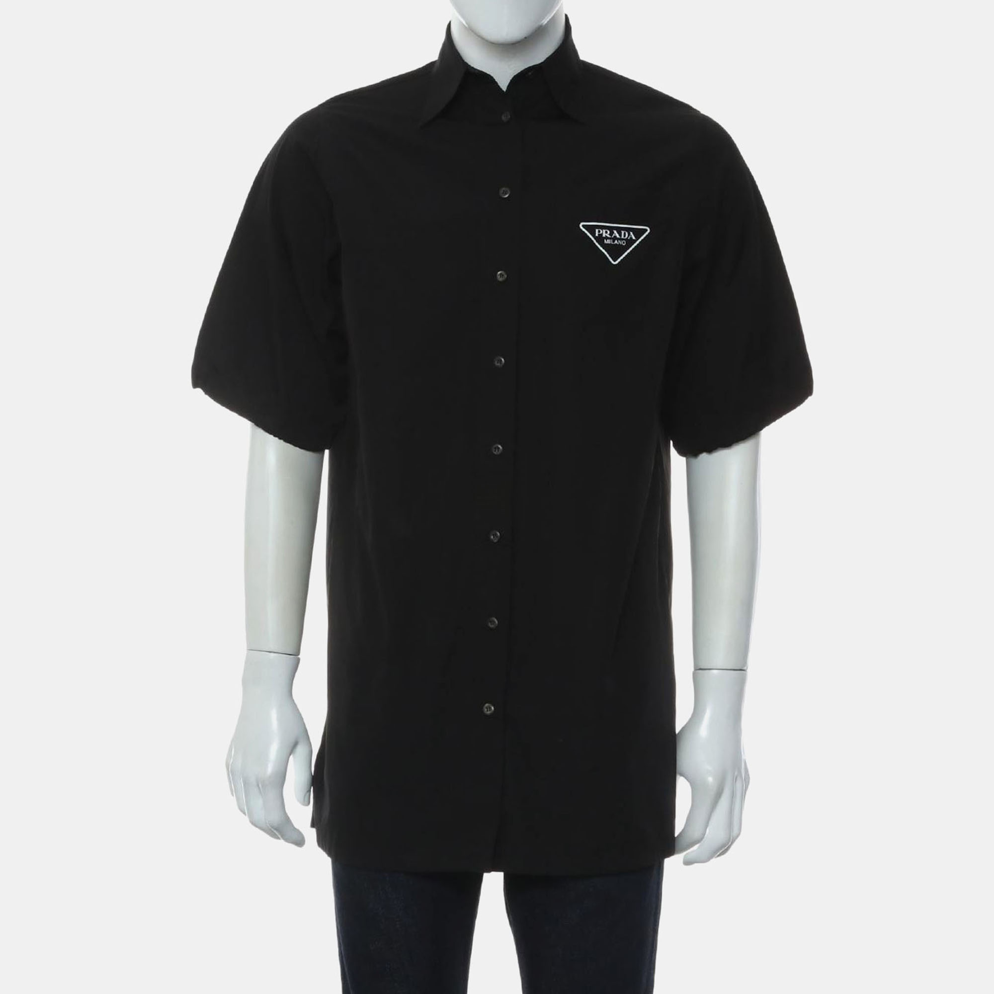 Prada Black Cotton Logo Button-Up Shirt EU Men 40 