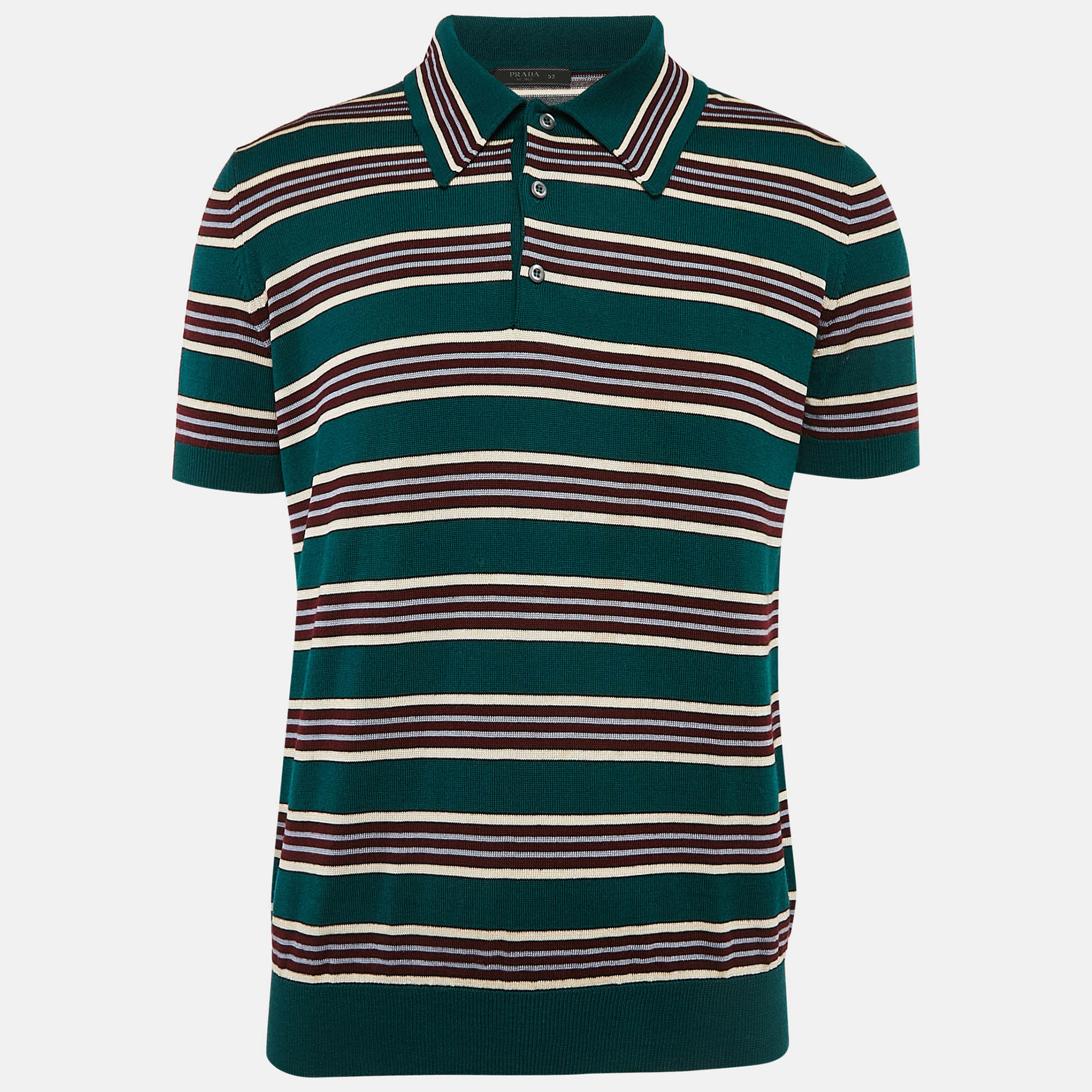 

Prada Green Striped Jersey Polo T-Shirt XL