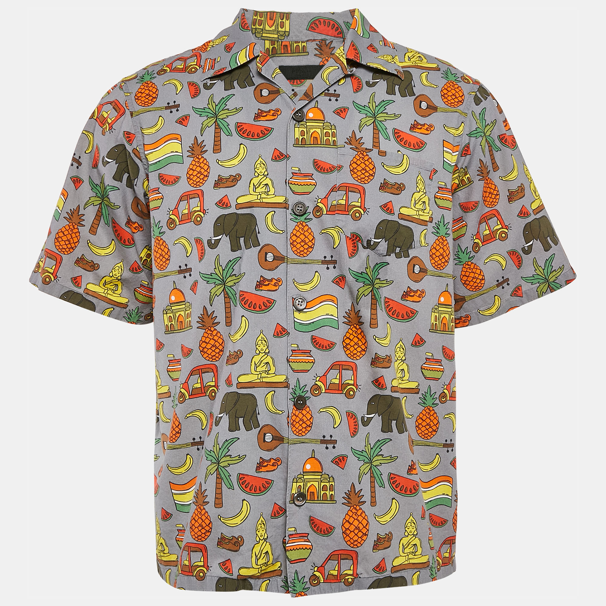 

Prada Grey/Multicolor Printed Cotton Bowling Shirt M