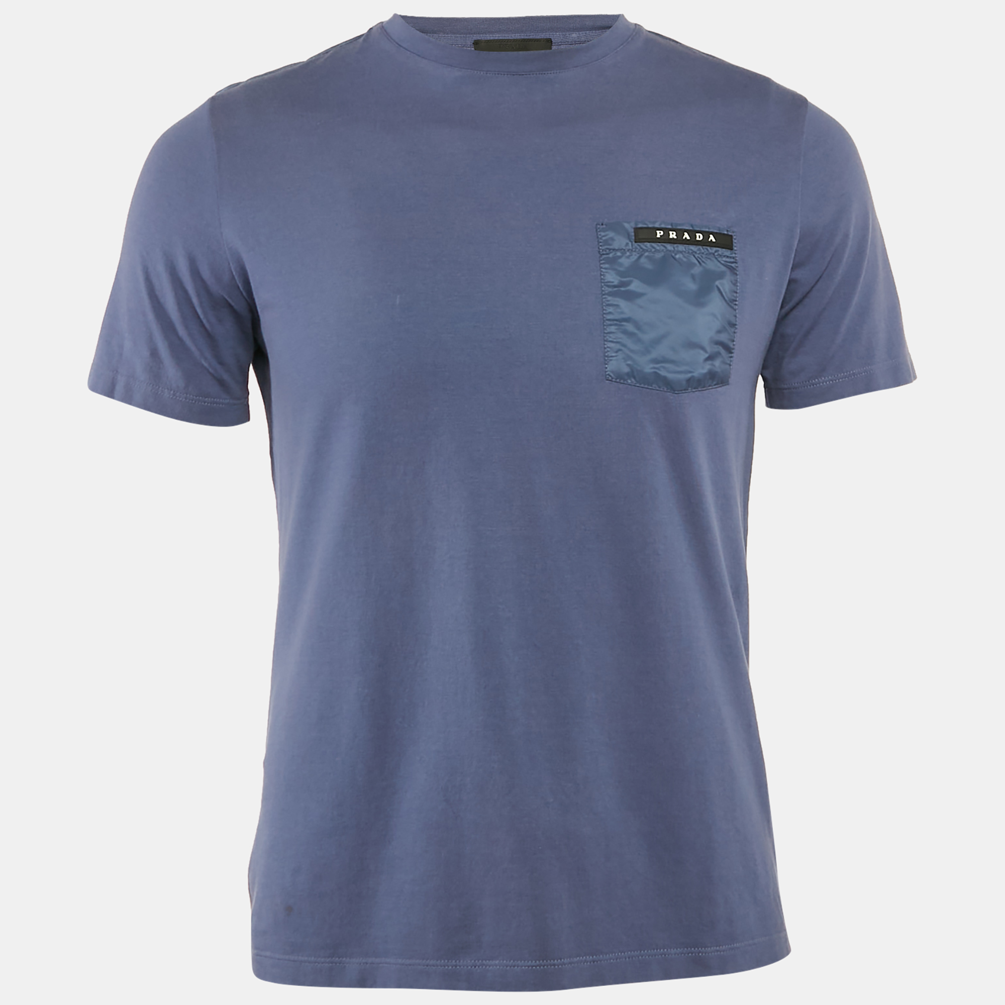 

Prada Blue Knit Pocket Detail Crew Neck T-Shirt S