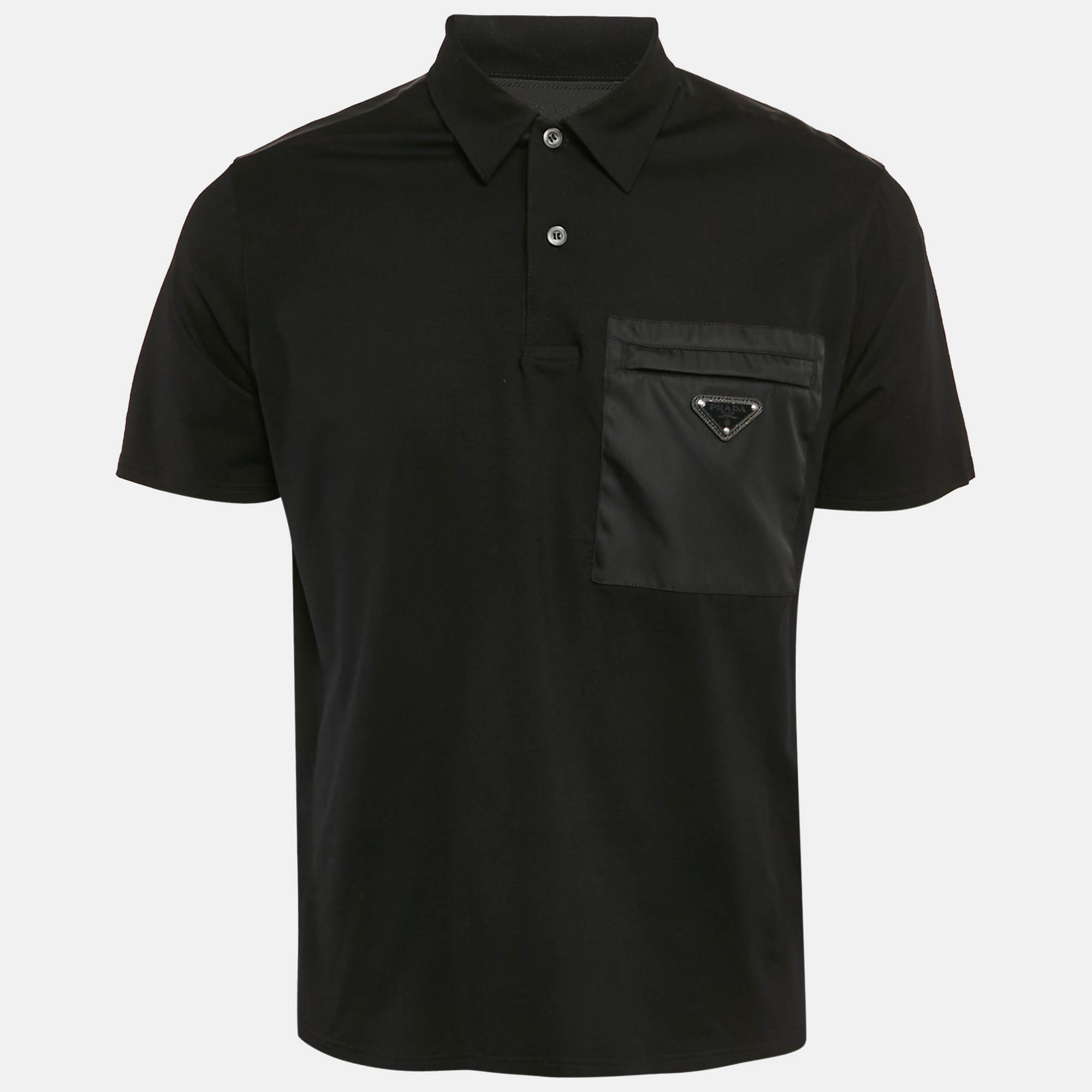 

Prada Black Jersey and Re-Nylon Patch Pocket Detail Polo T-Shirt L