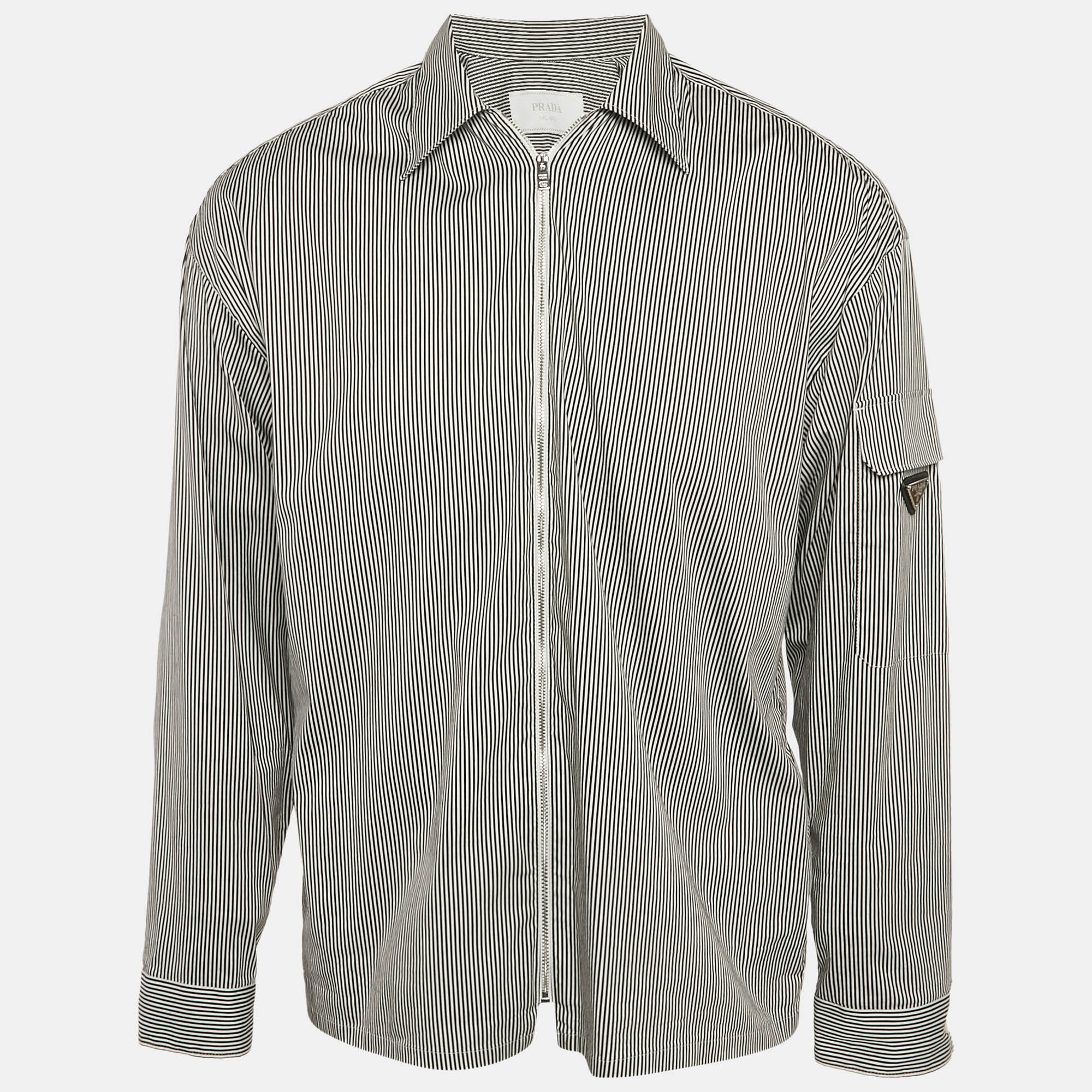

Prada Black/White Striped Cotton Zip-Up Shirt S