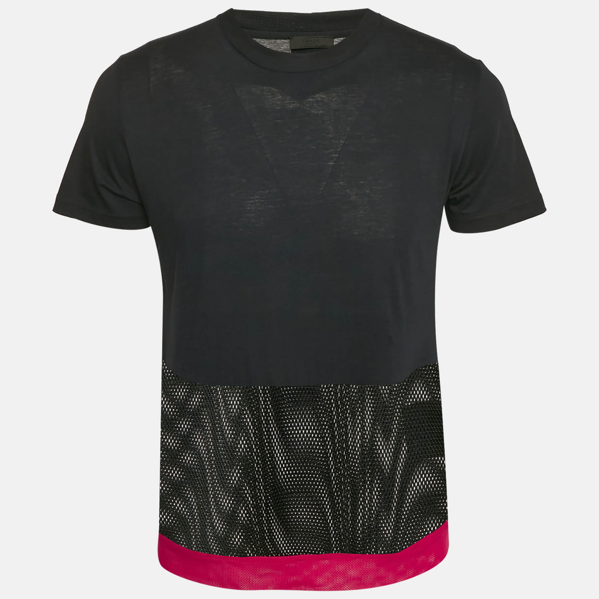 

Prada Navy Blue Cotton Mesh Trimmed T-Shirt S