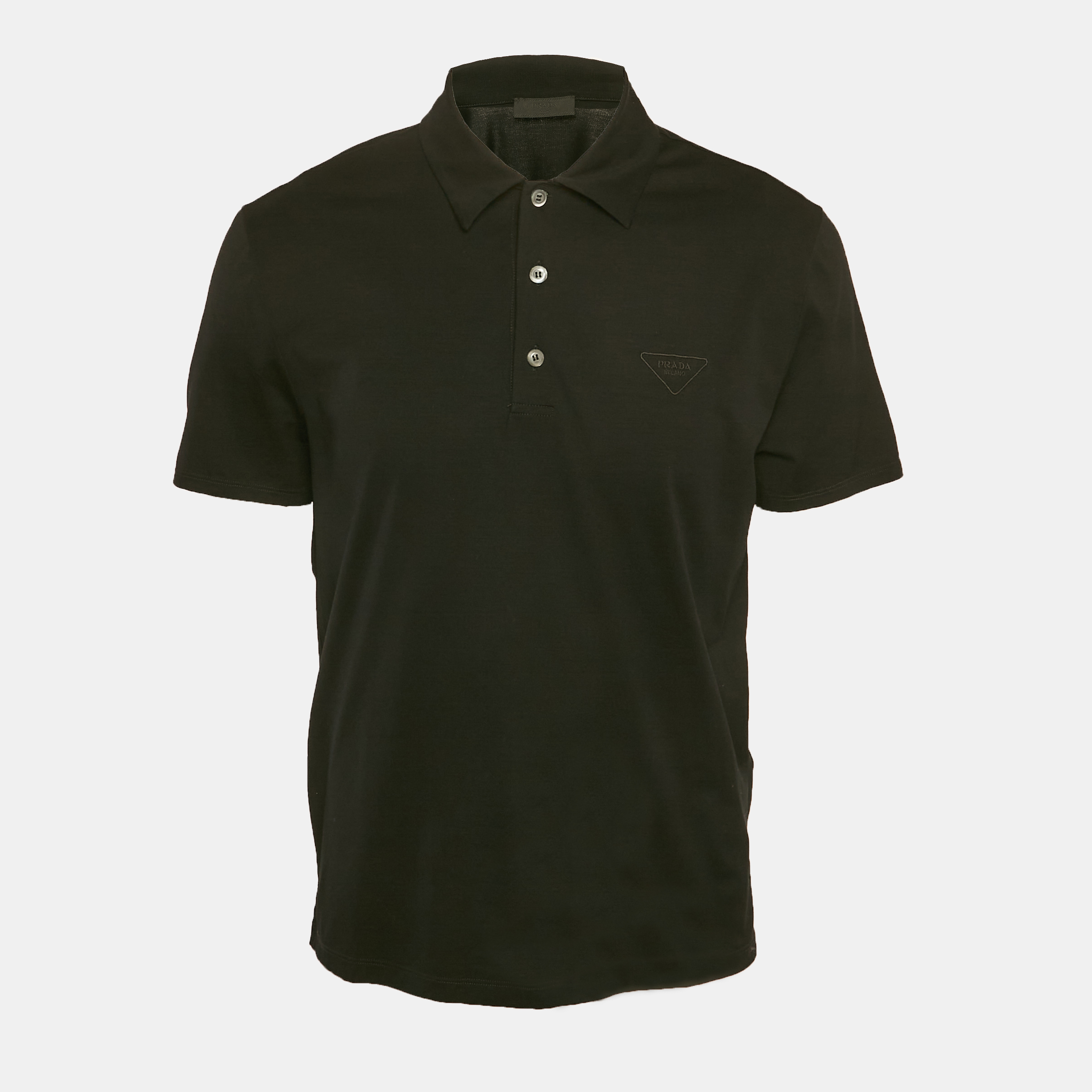 

Prada Black Logo Embroidered Cotton Polo T-Shirt XL