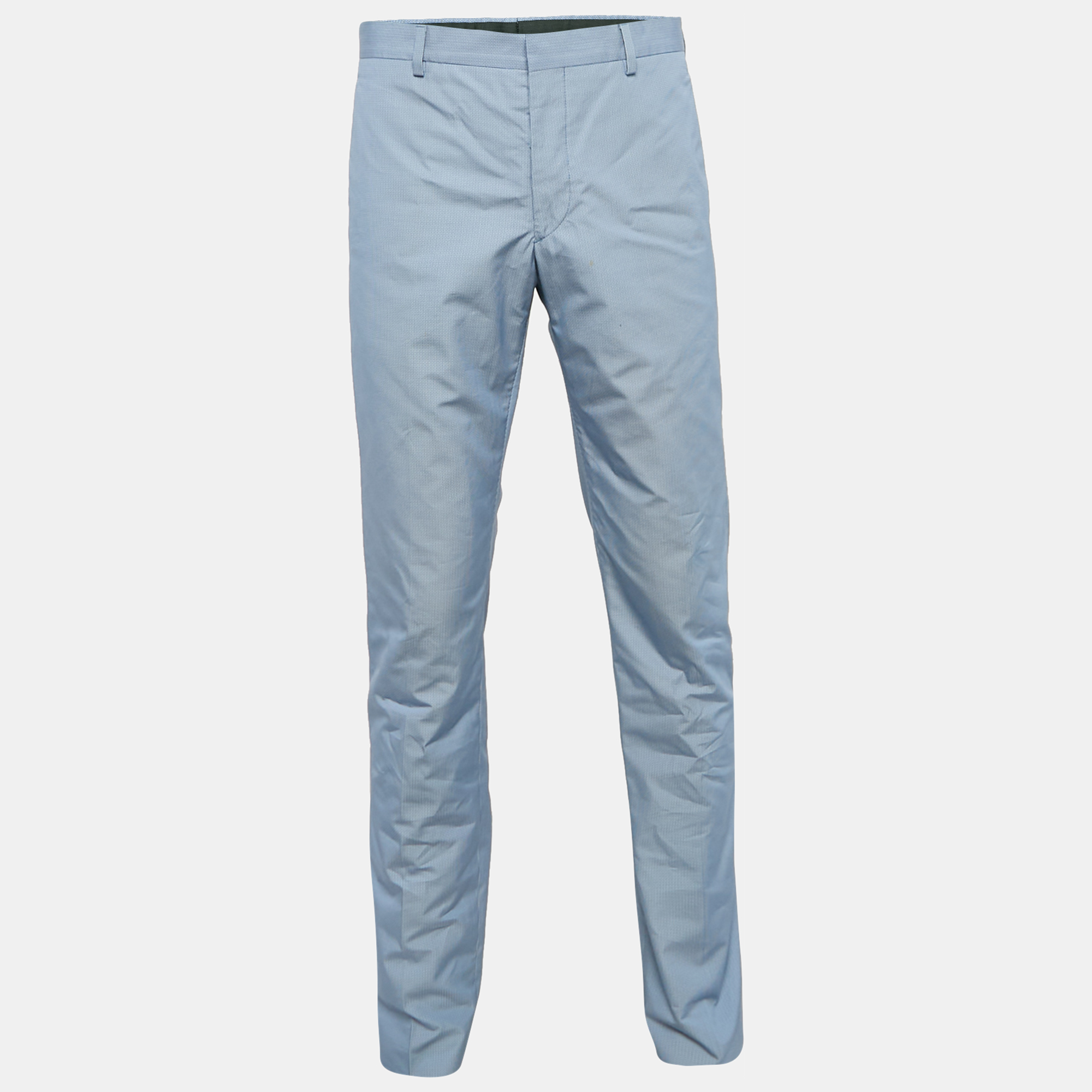 

Prada Blue Patterned Cotton Regular Trousers L