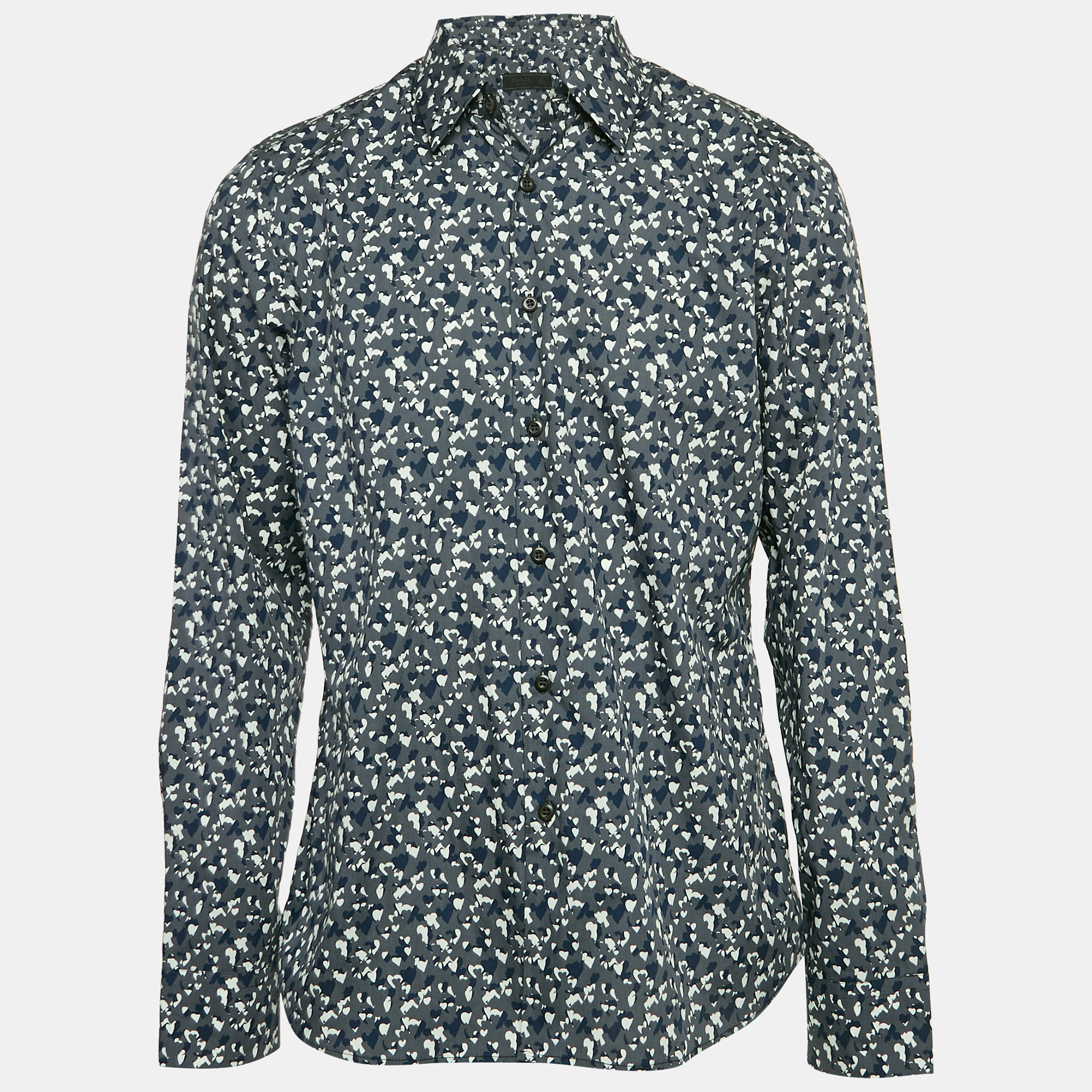 

Prada Blue Printed Cotton Long Sleeve Shirt XL