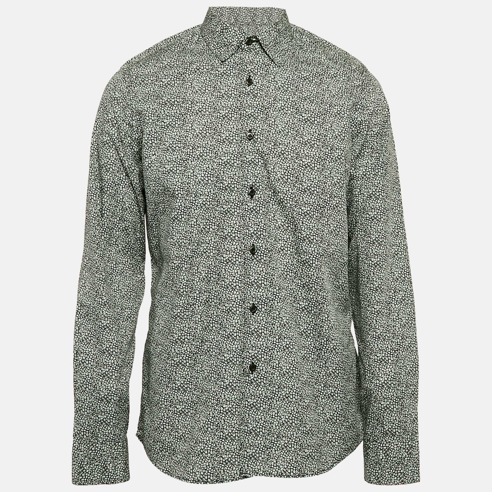 

Prada White/Black Printed Cotton Long Sleeve Shirt XL