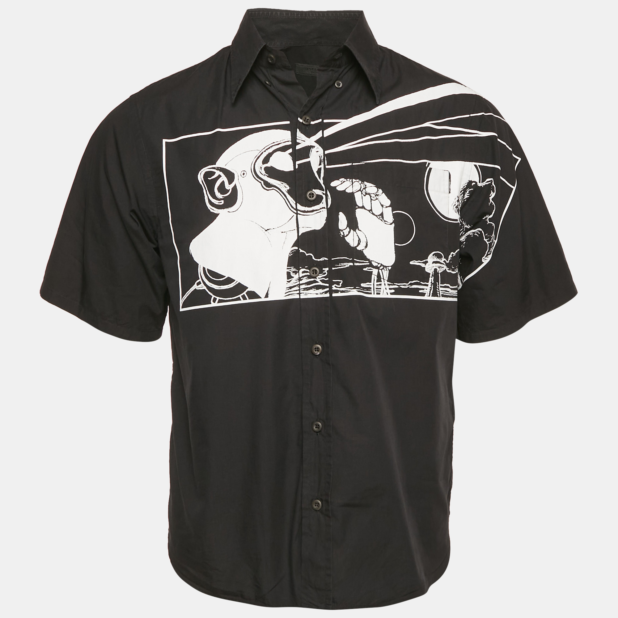 

Prada x James Jean Black Monkey Laser Print Poplin Shirt M