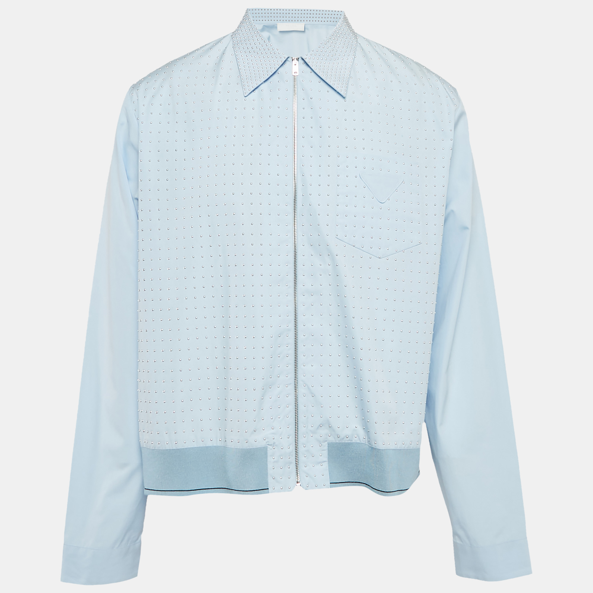 

Prada Blue Studded Cotton Zip-Up Shirt XL