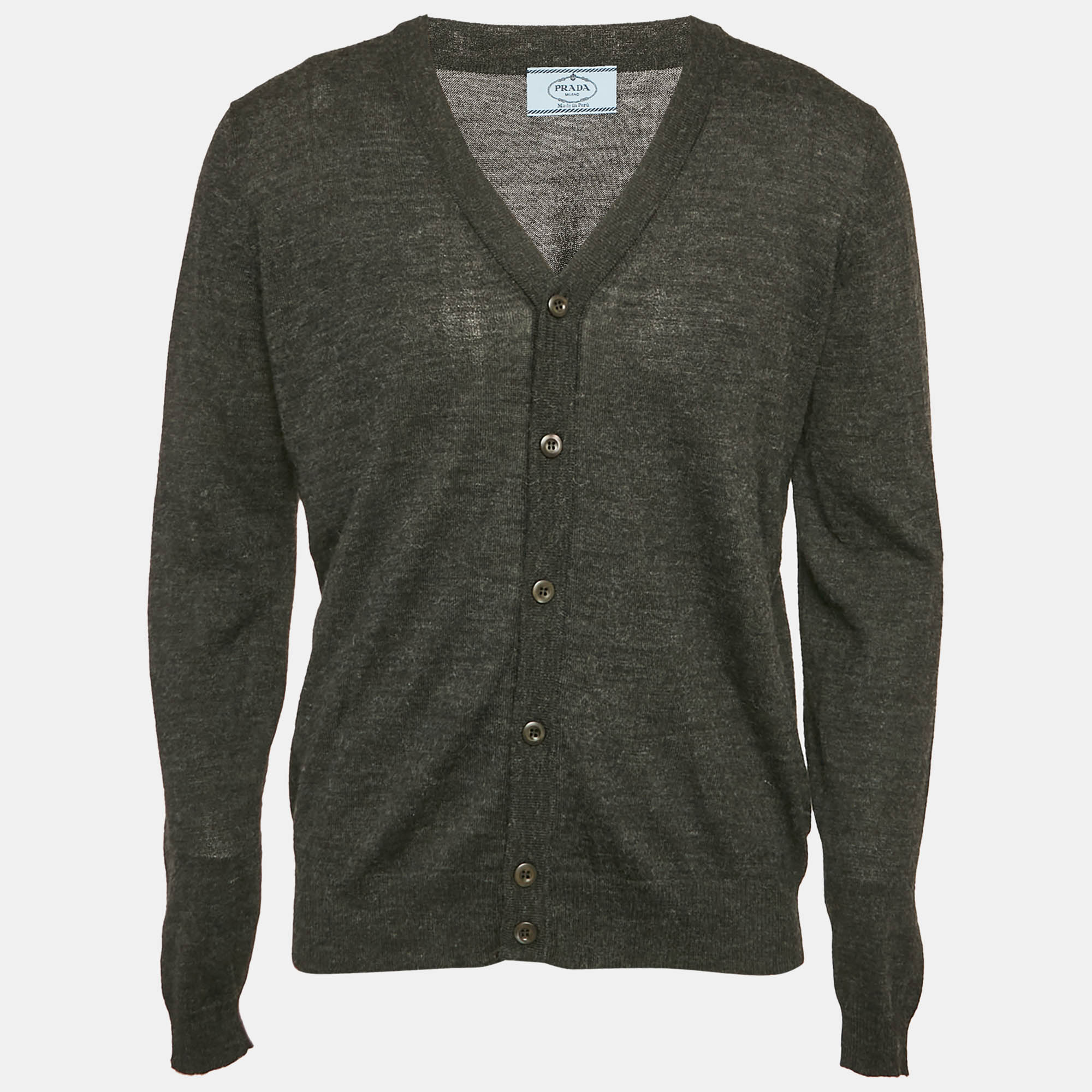 

Prada Charcoal Grey Alpaca Wool Button Front Cardigan L