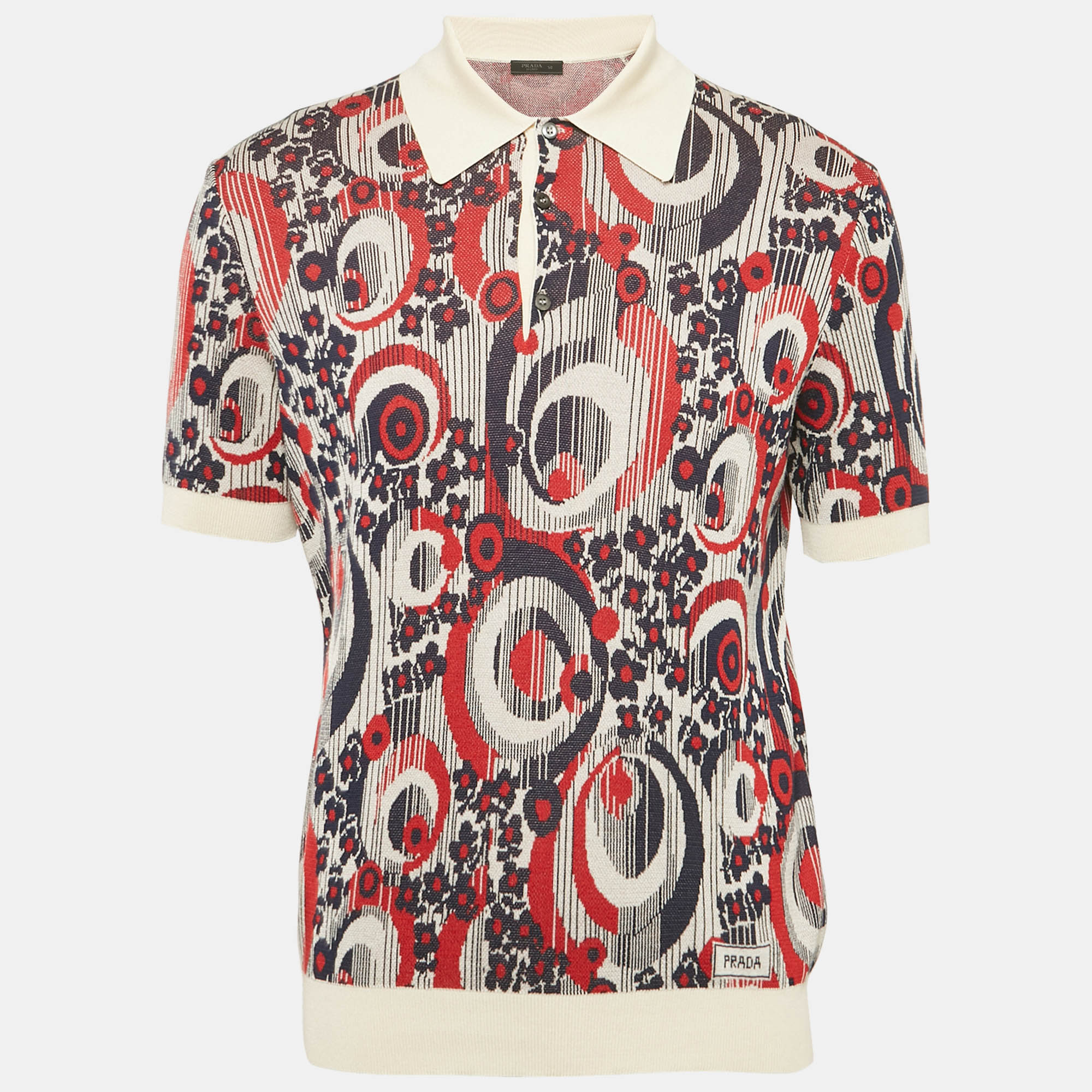 

Prada Multicolor Cotton and Silk Jacquard Knit Polo T-Shirt L