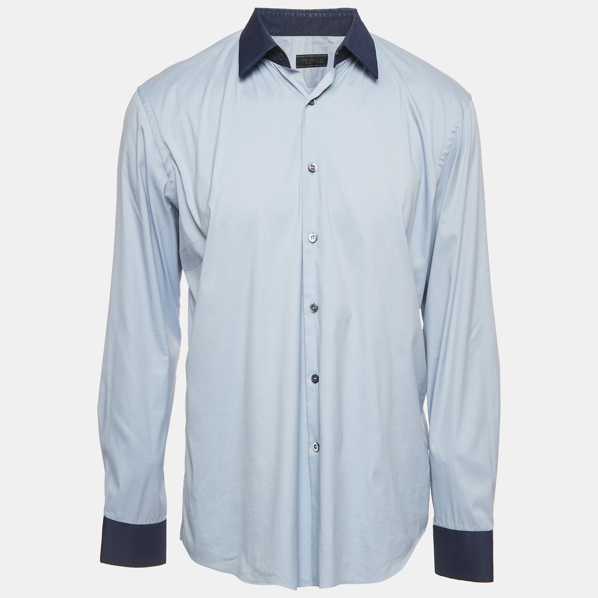 

Prada Blue Cotton Button Front Long Sleeve Shirt XL