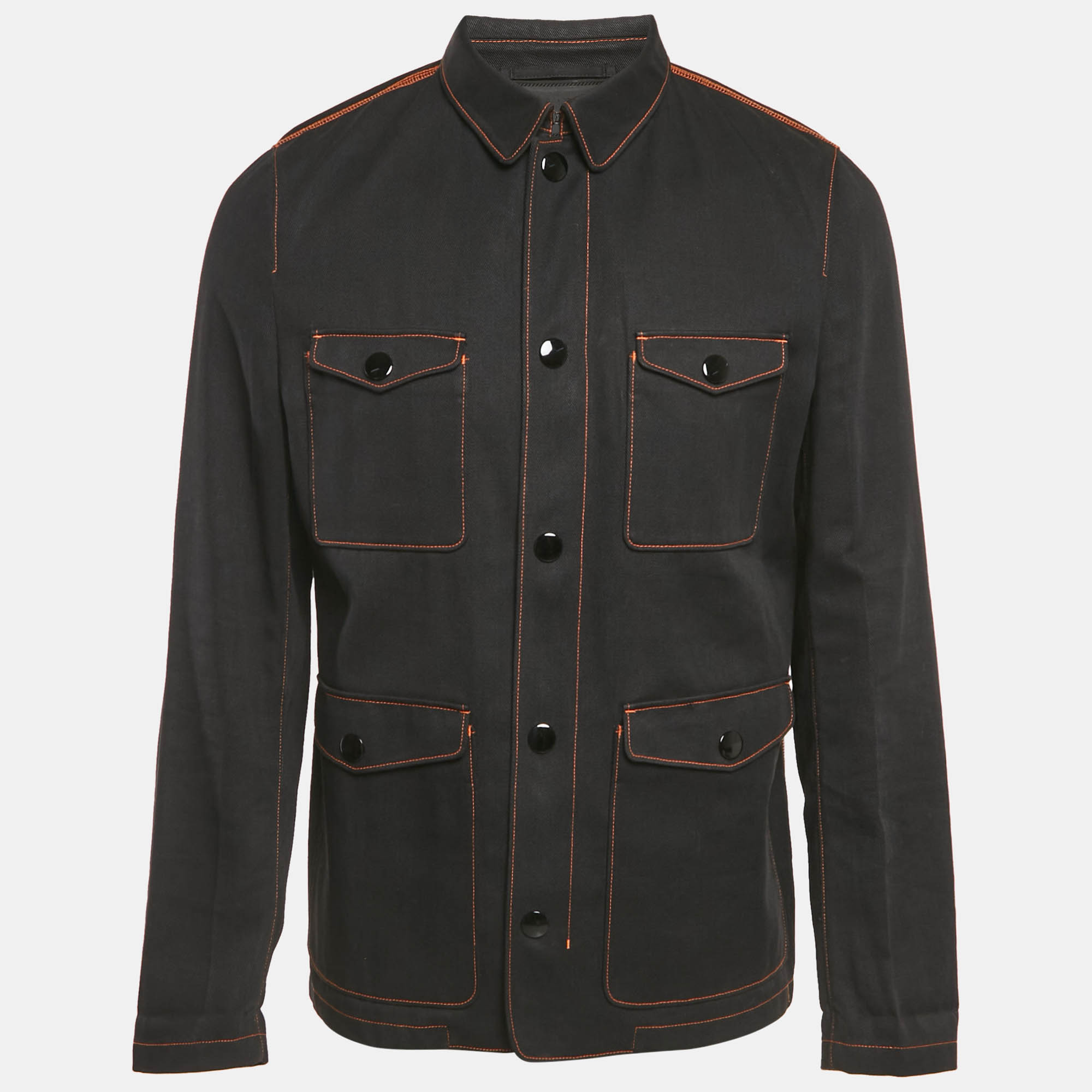 

Prada Black Cotton Drill Button Front Long Sleeve Jacket M