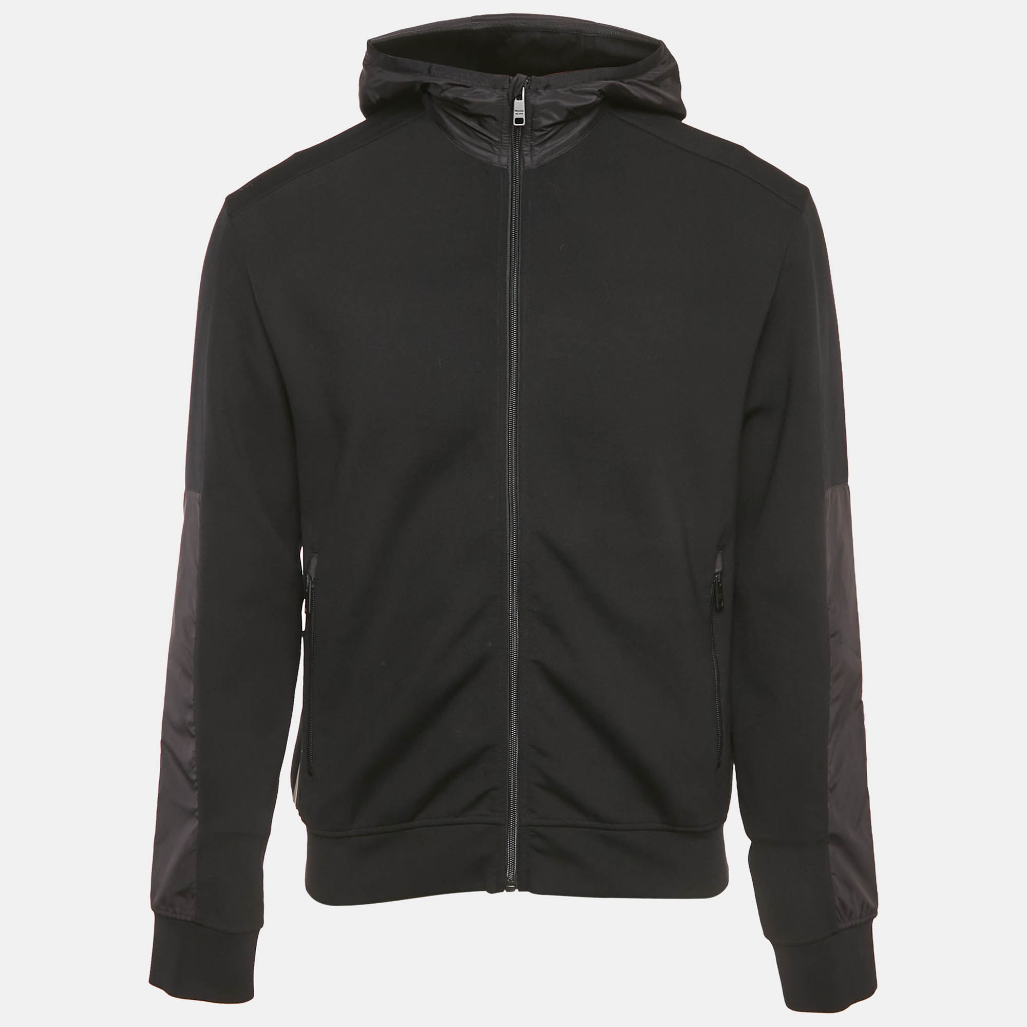 

Prada Black Nylon Knit Zip-Up Hooded Jacket M