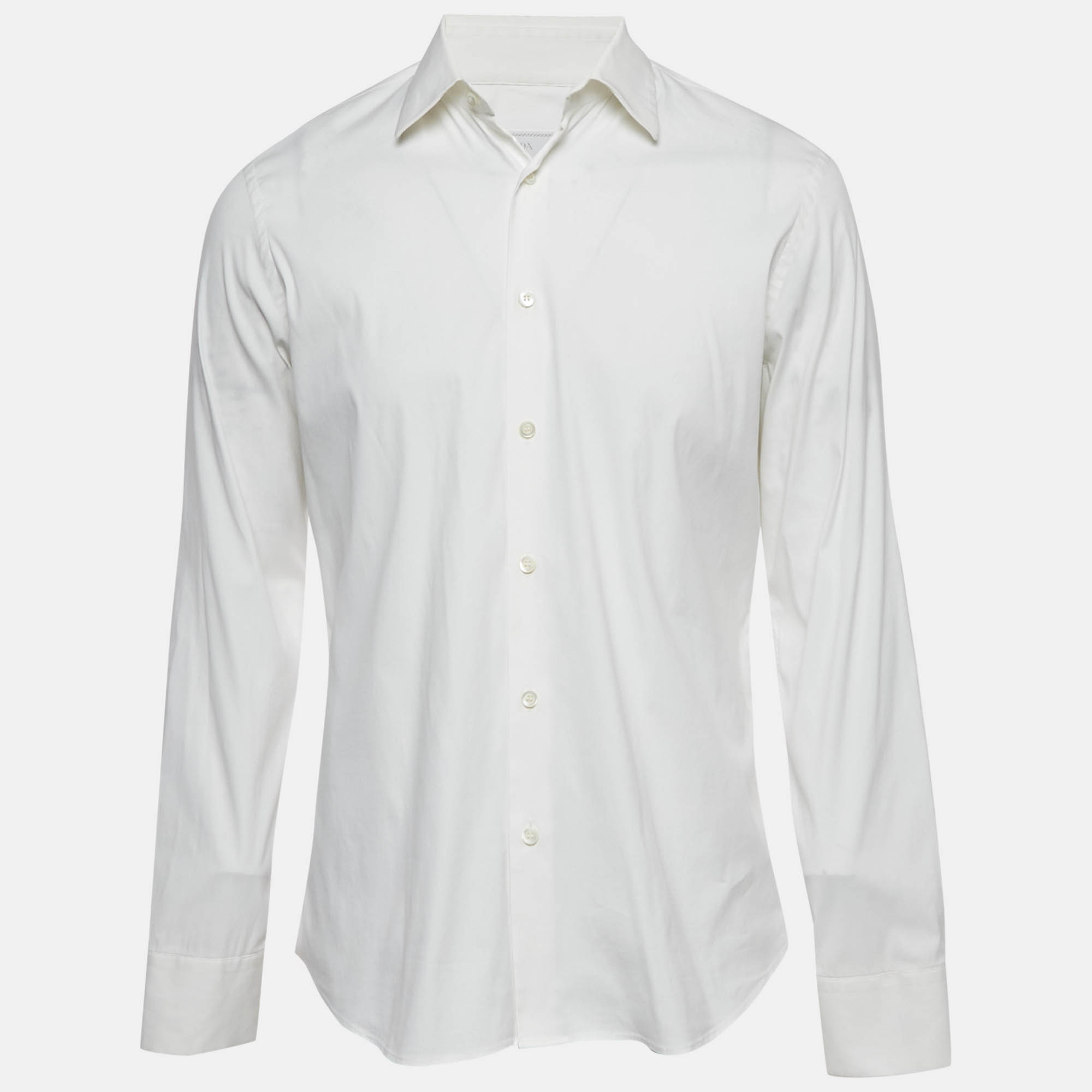 Pre-owned Prada White Cotton Long Sleeve Shirt L