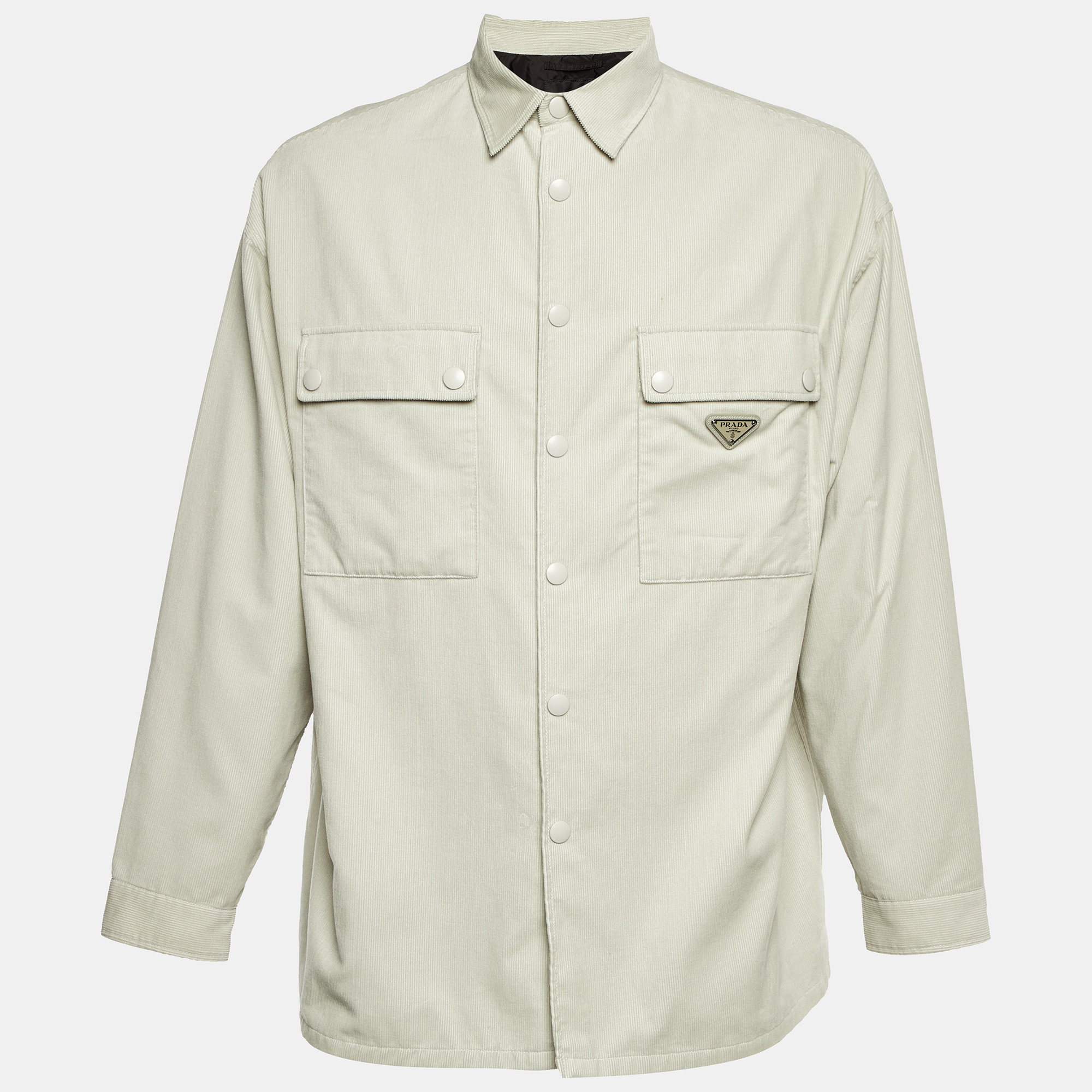 

Prada Cream Corduroy Triangle Logo Pinwale Shirt M