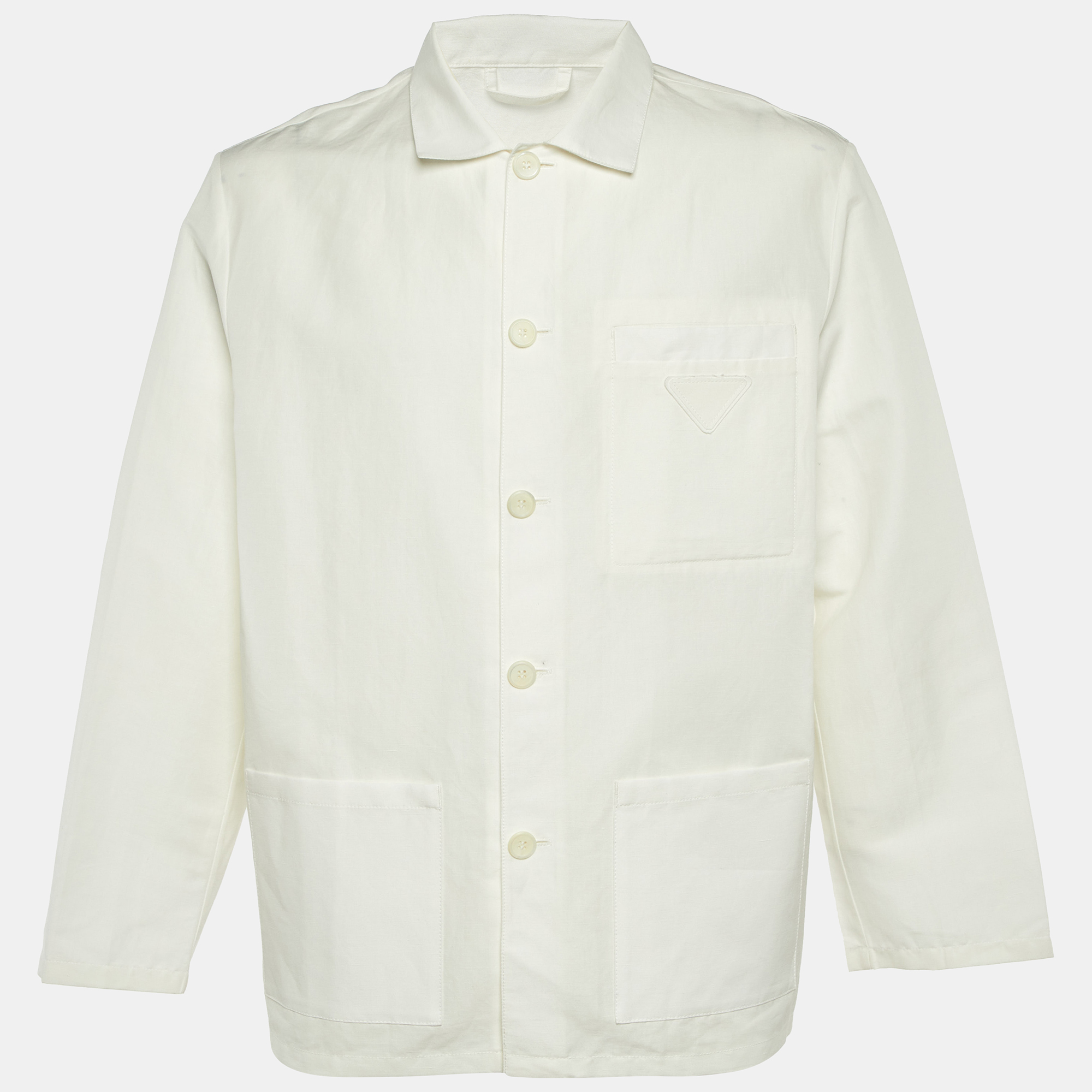 

Prada White Linen and Cotton Button Front Oversized Shirt XL