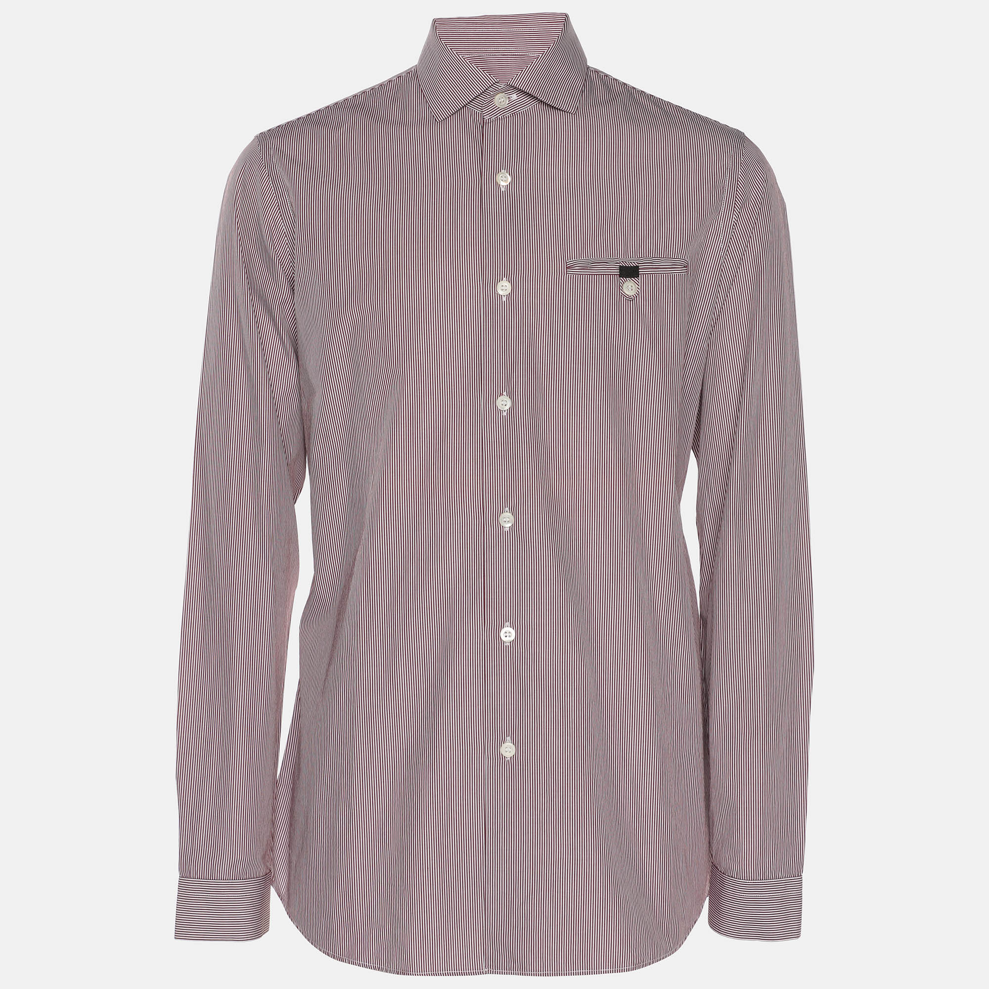 Prada Burgundy/White Pinstripe Cotton Long Sleeve Shirt S