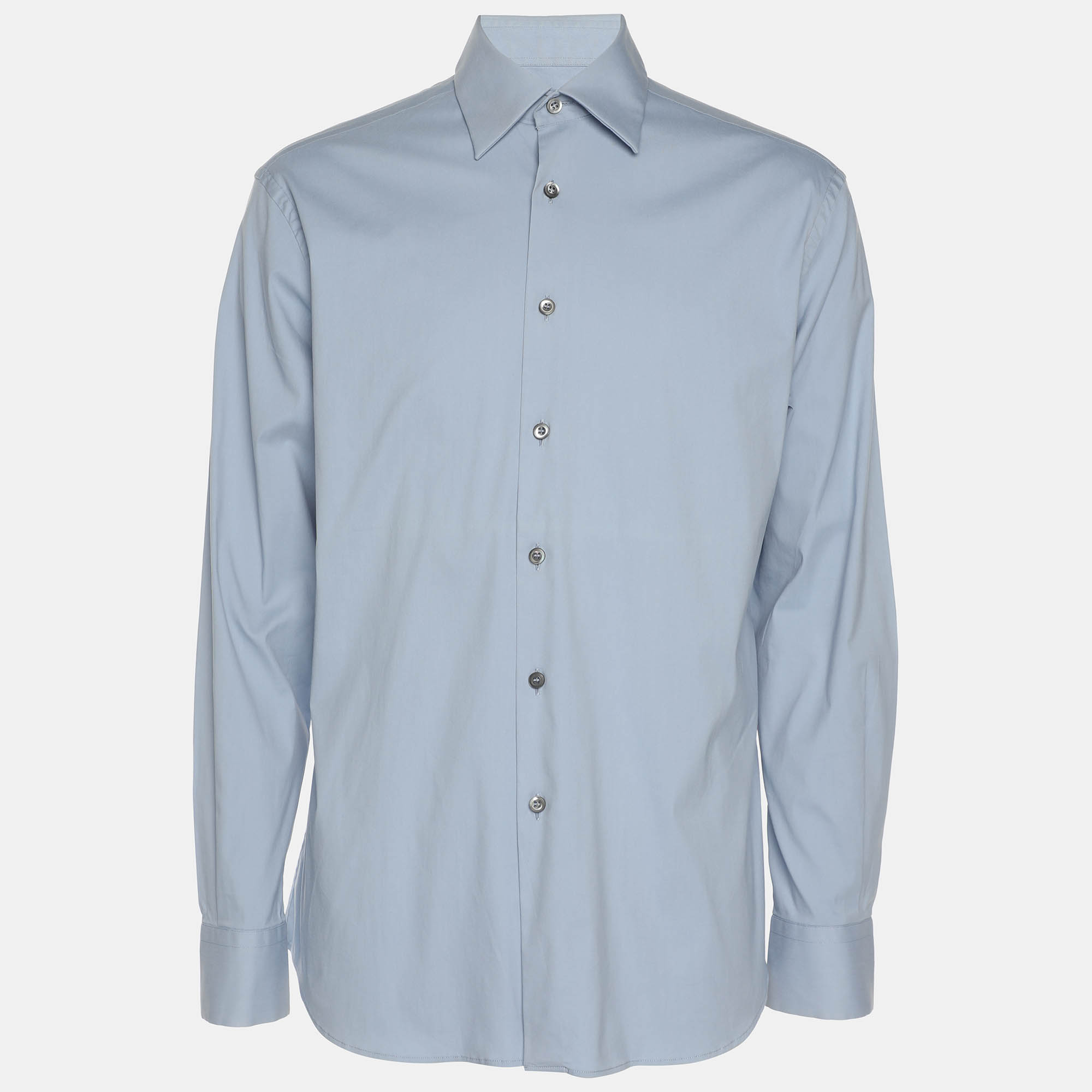 Pre-owned Prada Light Blue Stretch Cotton Long Sleeve Shirt S