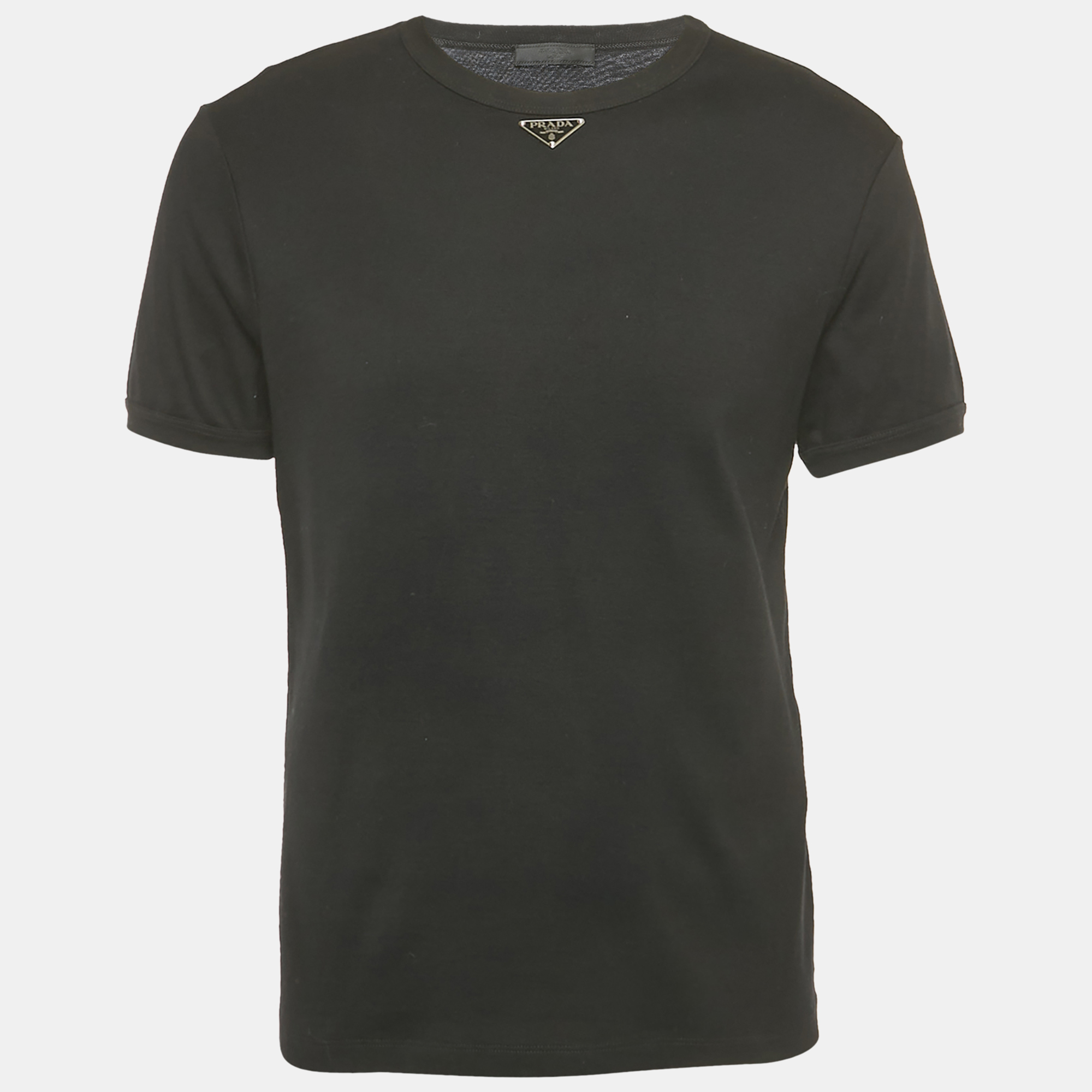 Pre-owned Prada Black Triangle Logo Jersey Skinny Fit T-shirt L