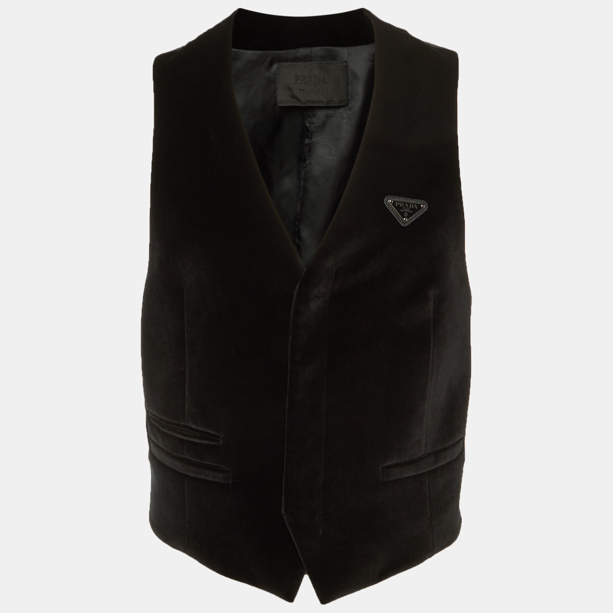 

Prada Black Velvet Triangle Logo Plaque Waistcoat M