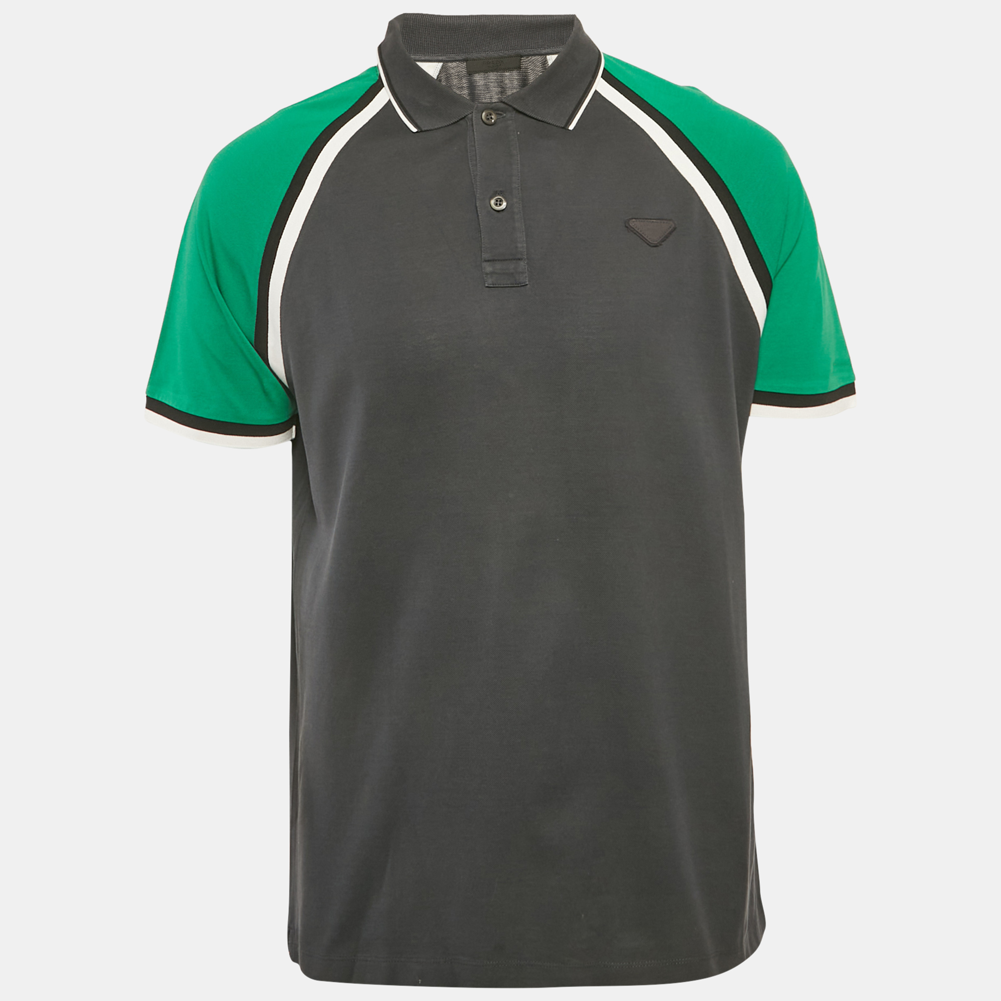 

Prada Grey Cotton Raglan Sleeve Polo T-Shirt L