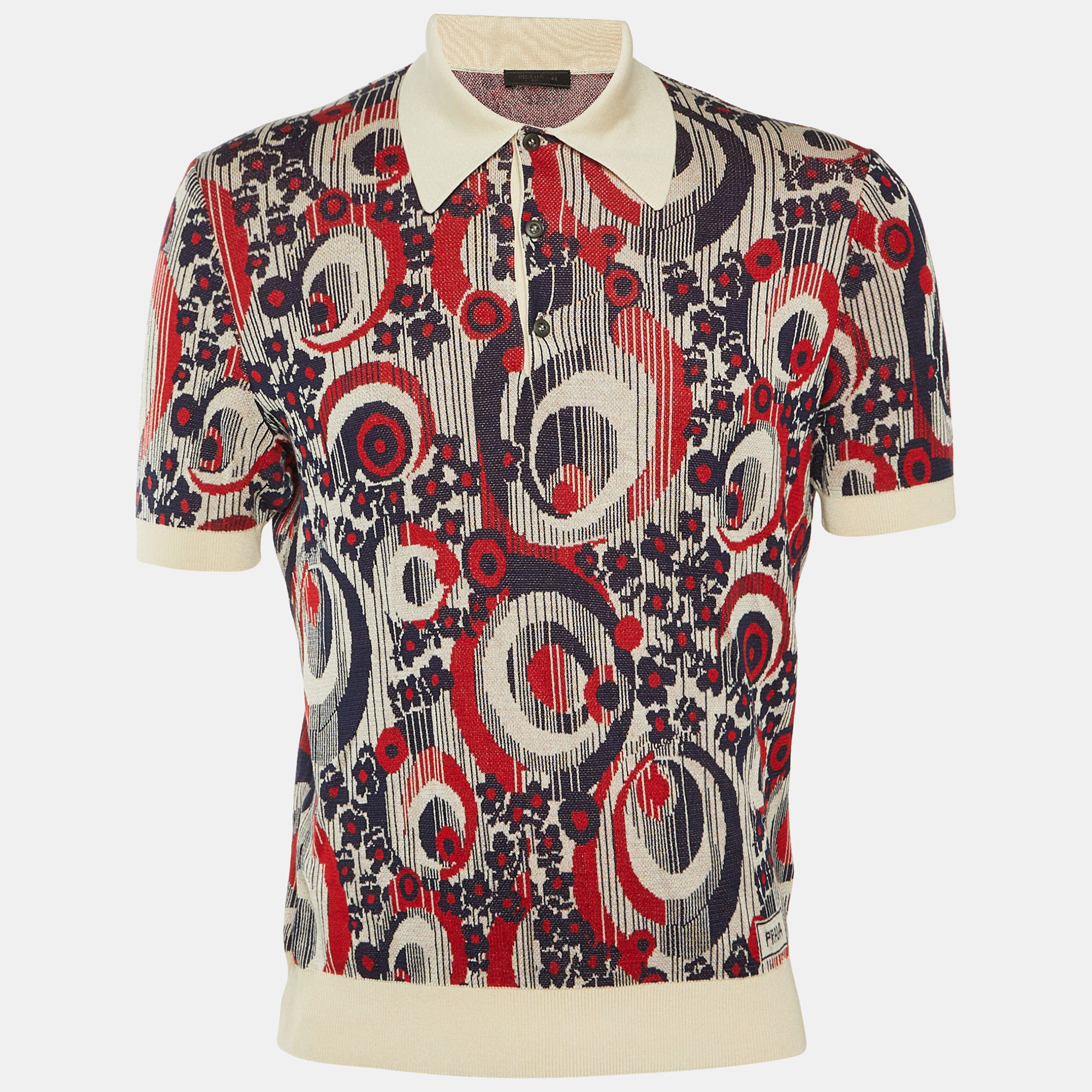 

Prada Multicolor Silk & Cotton Jacquard Knit Polo T-Shirt M
