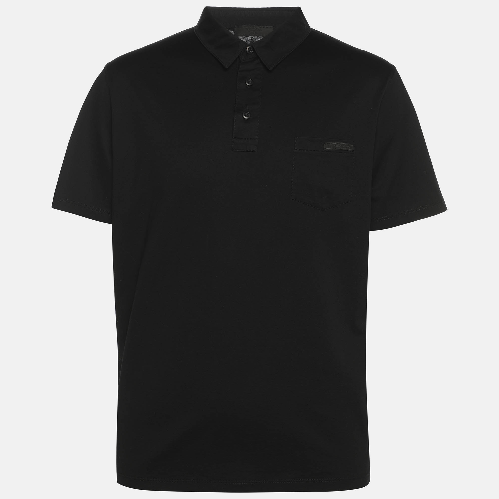

Prada Black Jersey Logo Applique Sleeve Polo T-Shirt