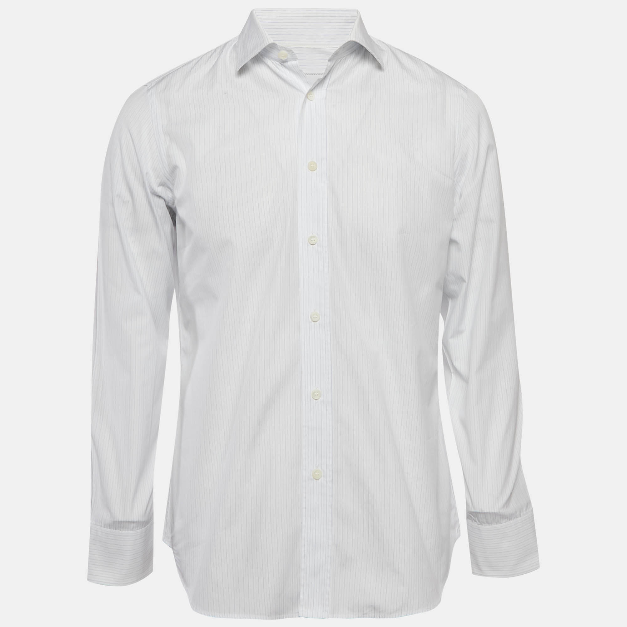 

Prada White/Blue Pinstriped Poplin Shirt L