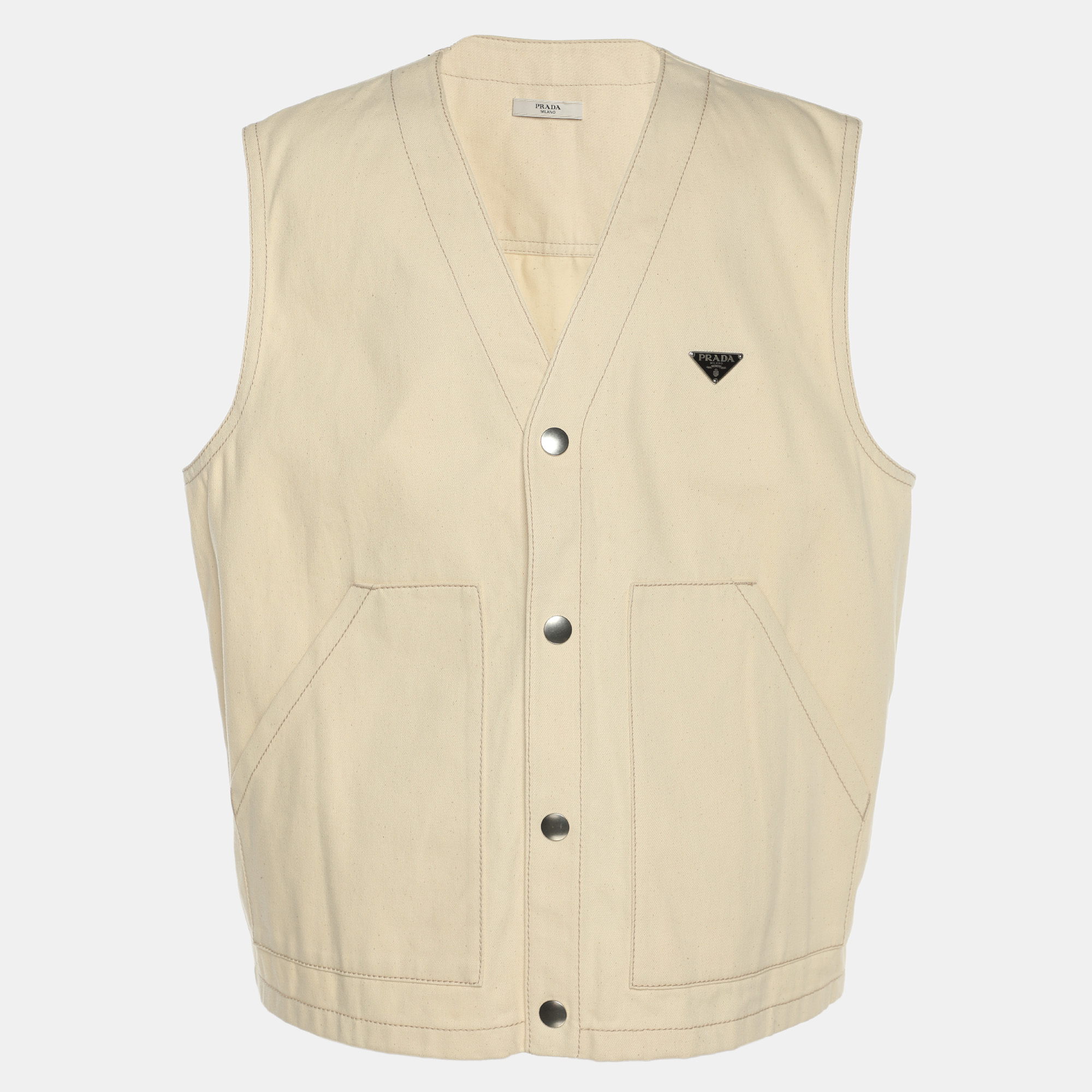 Pre-owned Prada Light Beige Denim Vest Xxl In Sand