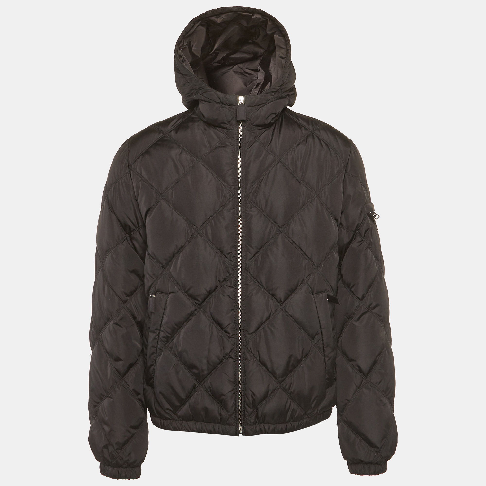 

Prada Black Enamel Triangle Logo Nylon Quilted Jacket L