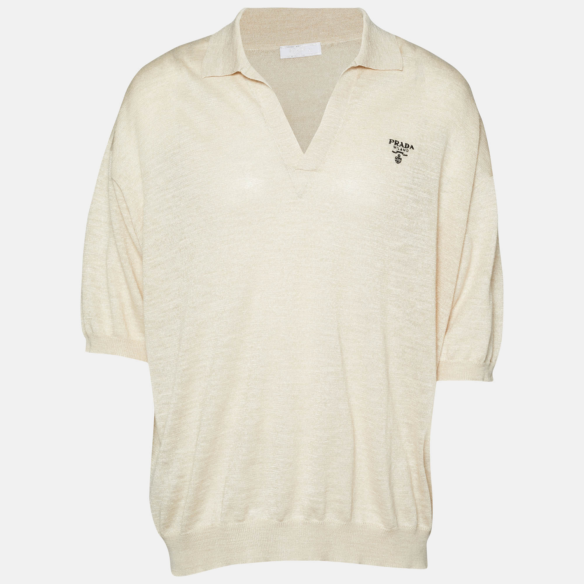 

Prada Beige Rib Knit Polo T-Shirt 3XL
