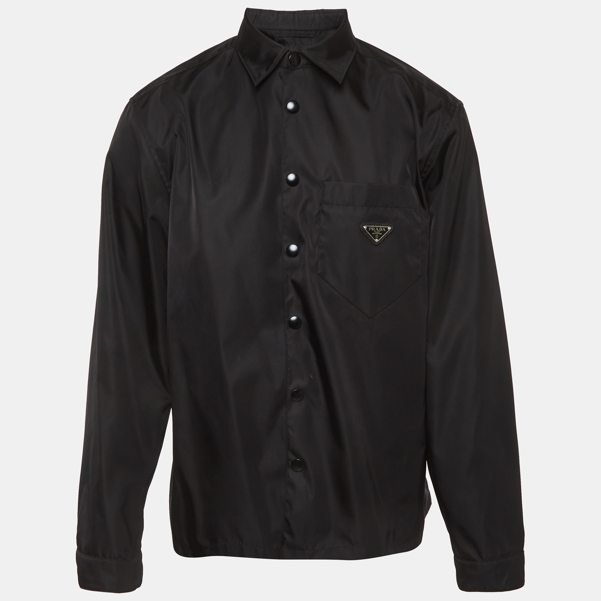 

Prada Black Re-Nylon Logo Plaque Long Sleeve Shirt L