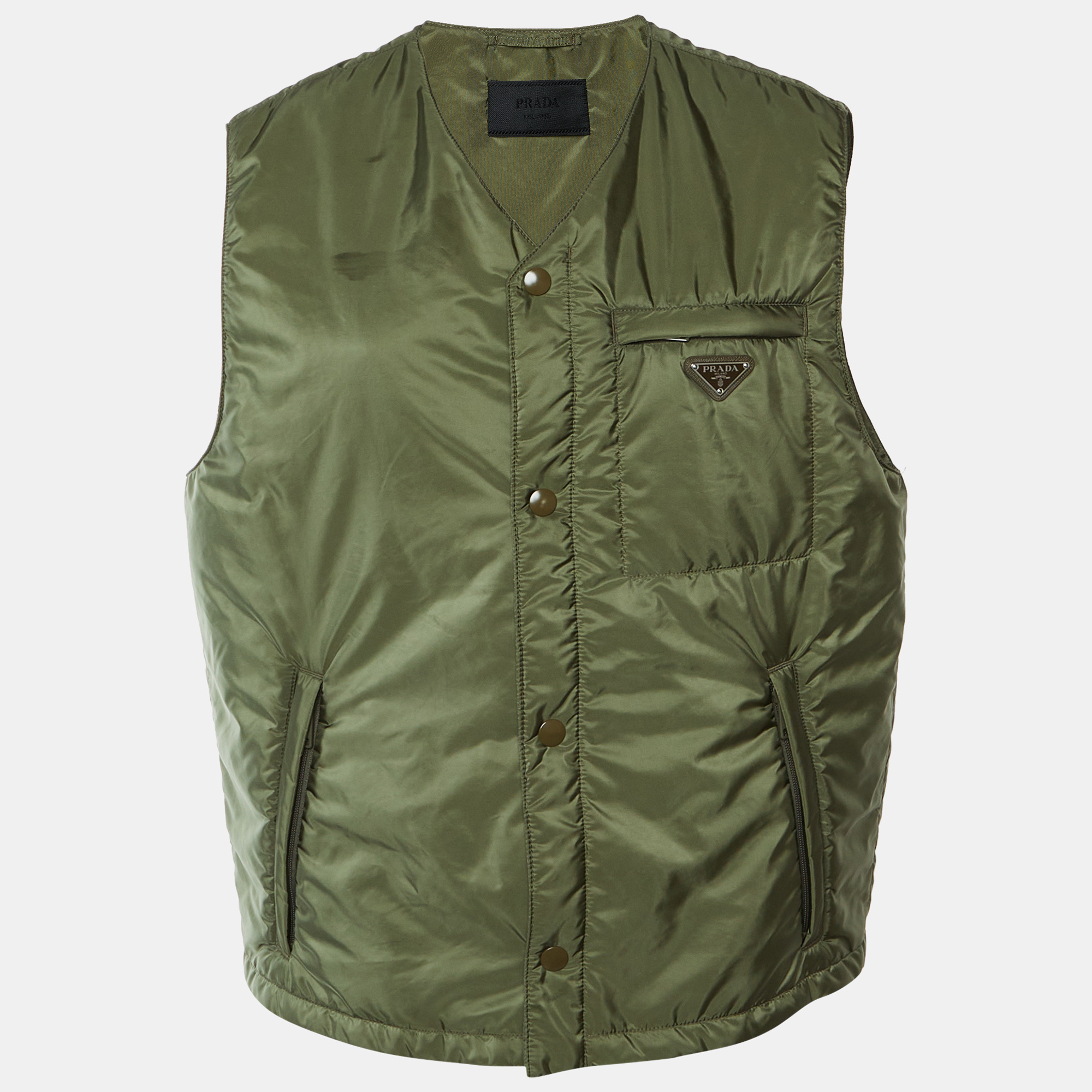 

Prada Military Green Re-Nylon Button Up Vest XL