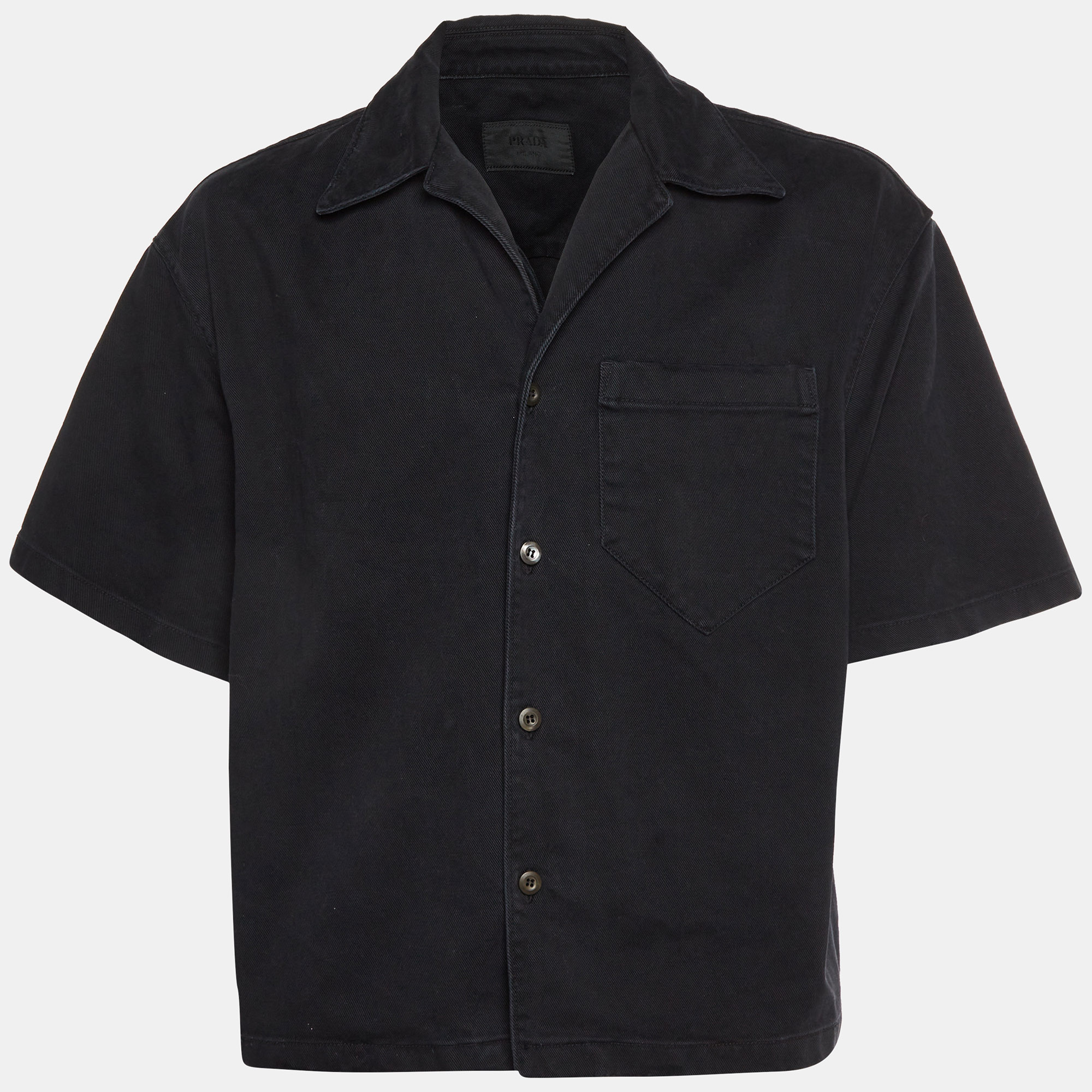 

Prada Black Denim Distressed Bowling Shirt L
